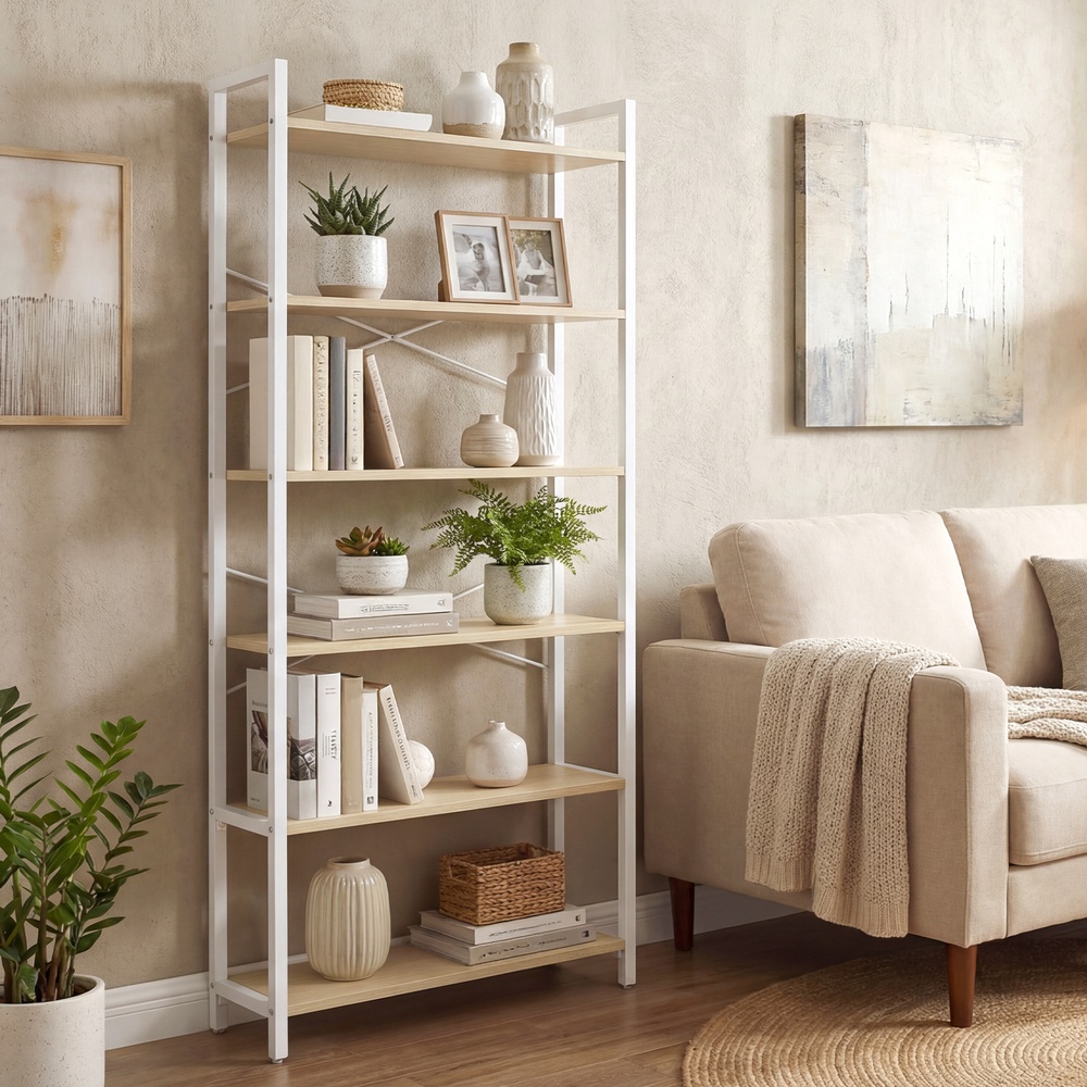 Grāmatu plaukts ar 6 līmeņiem, 30 x 64 x 185,5 cm, tērauds un skaidu plātne - Image 8