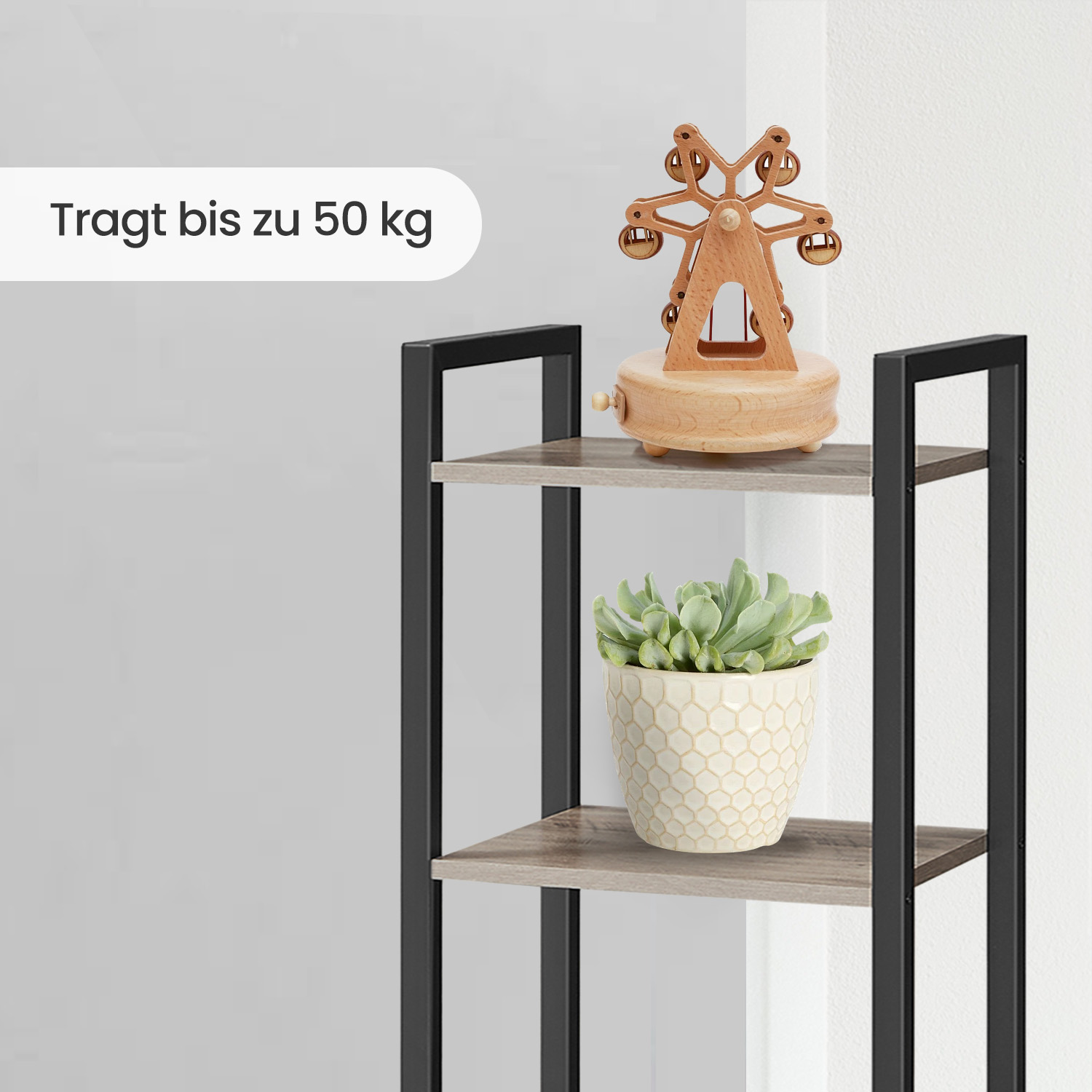 Kirjahylly 6 tasolla, 30 x 40 x 187,5 cm, lastulevyä ja terästä, harmaanmusta - Image 3