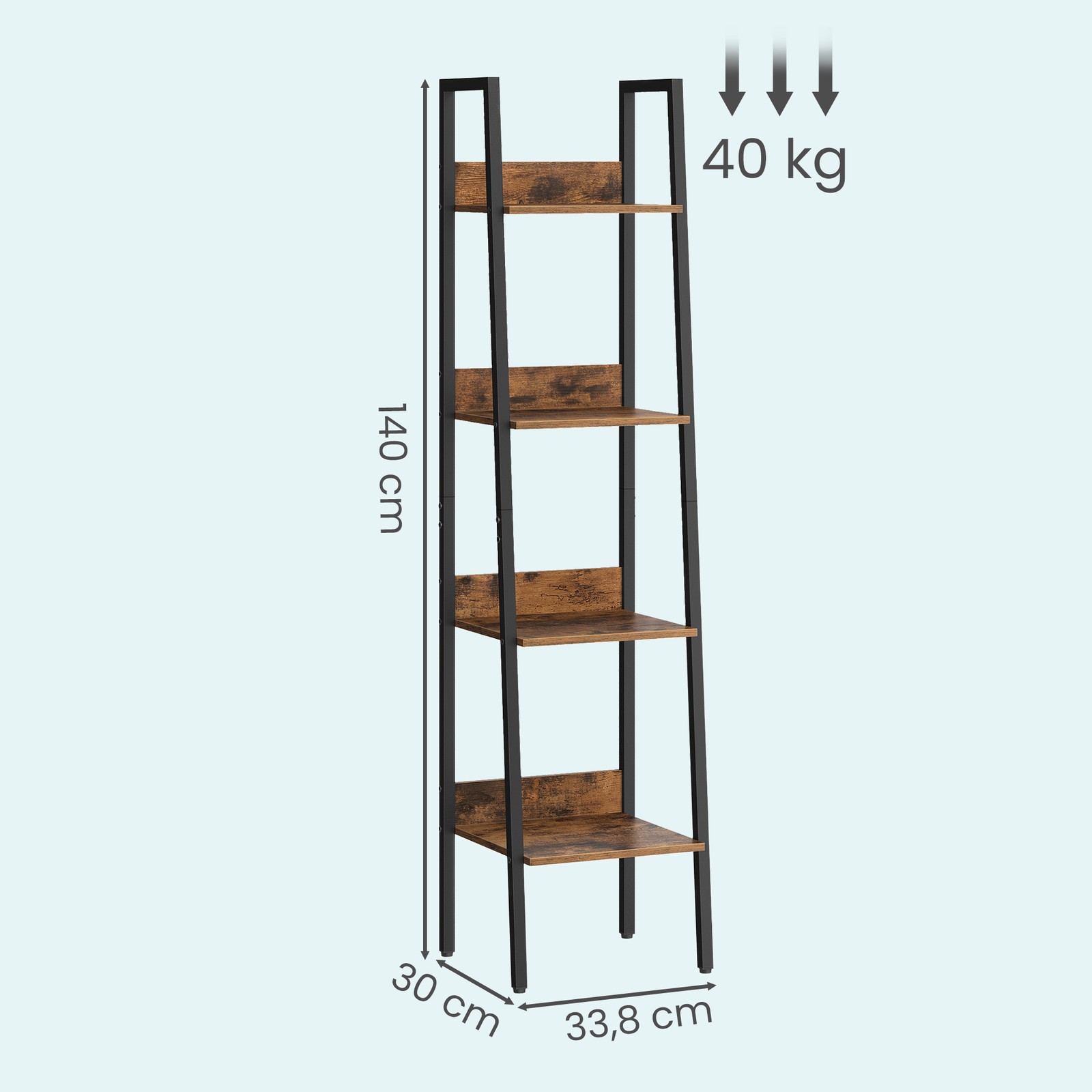 Kāpņu tipa grāmatplaukts ar 4 plauktiem, skaidu plātne un tērauds, brūns-melns - Image 3