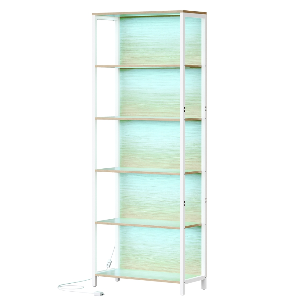 Knygų lentyna su 6 lentynomis ir LED apšvietimu, plienas ir medžio drožlių plokštė, 30,3 x 60 x 178,6 cm