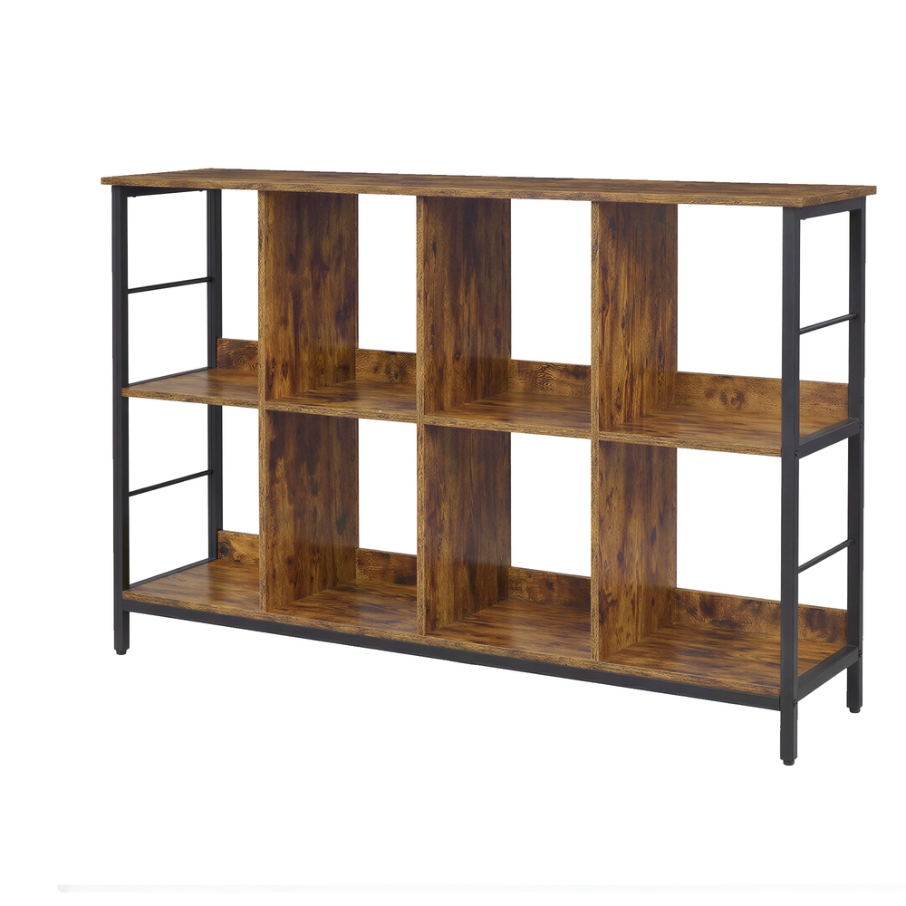 Grāmatu plaukts ar 8 nodalījumiem, 2 līmeņi, brūni melns, 33 x 132,6 x 80 cm