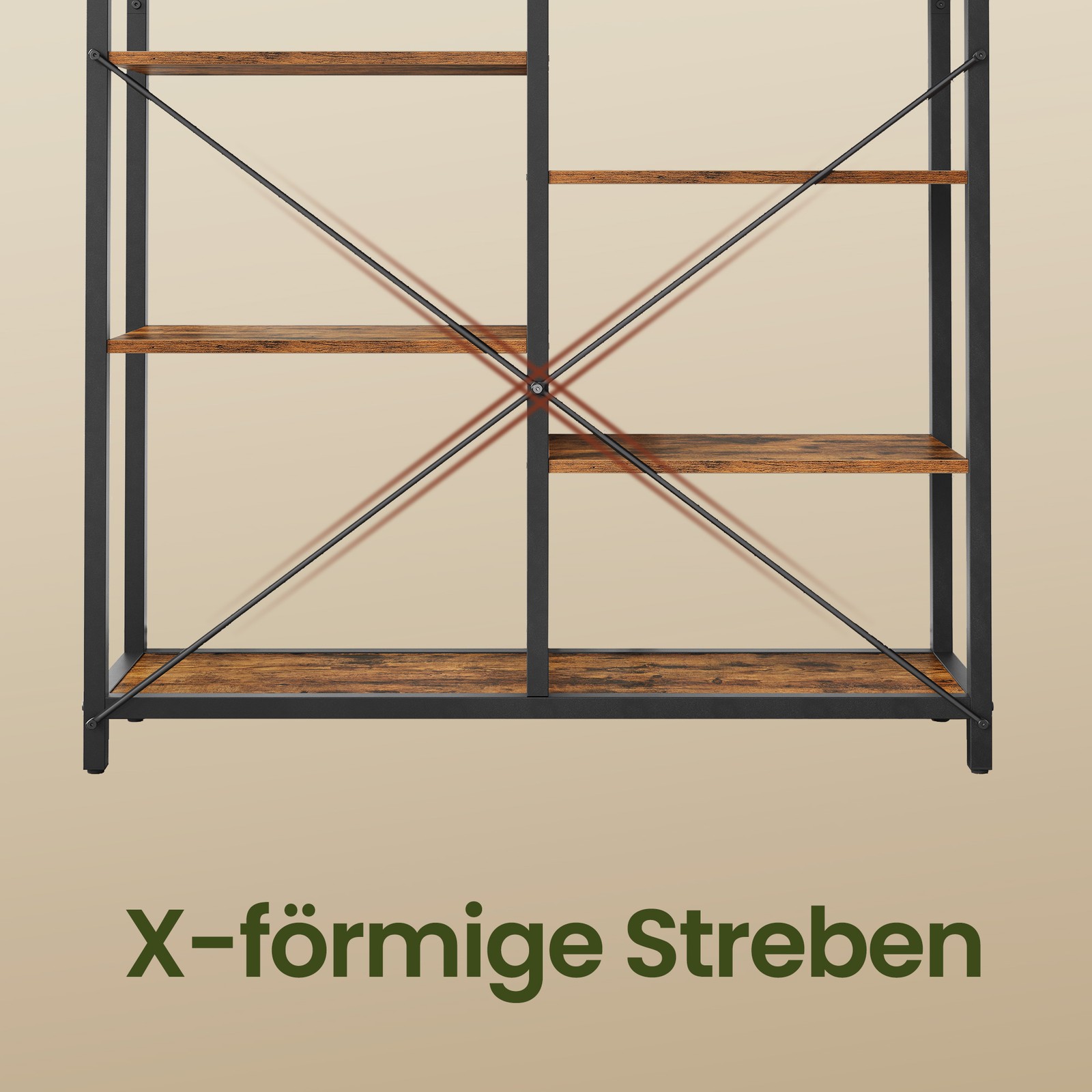 Knygų lentyna su 5 lentynomis, 100 x 30 x 170 cm, medžio drožlių plokštė ir plienas, ruda-juoda - Image 7