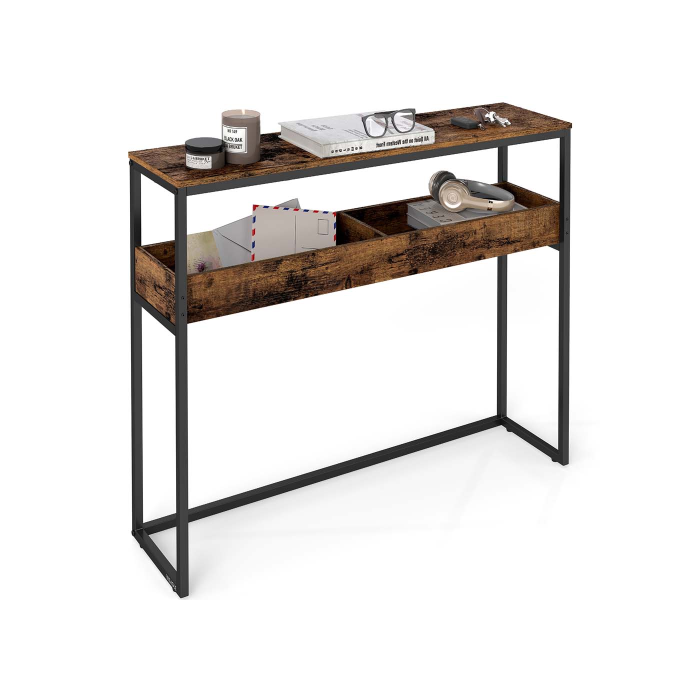 Konsoles galds ar 2 plauktiem un daļēji atvērtiem nodalījumiem, 24 x 100 x 80 cm