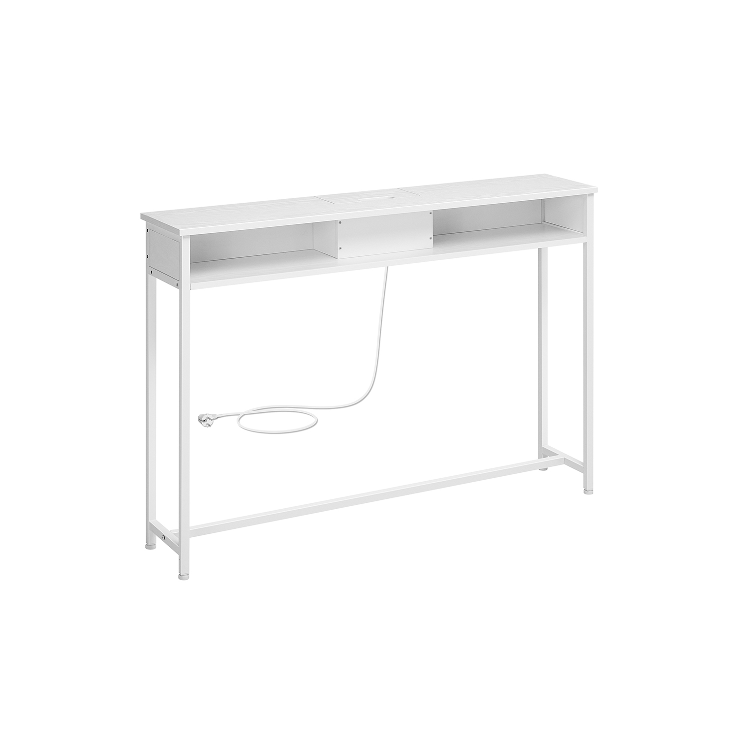 Konsoollaud pistikupesadega, lumivalge, 25 x 120 x 81,1 cm, 2 riiuliga