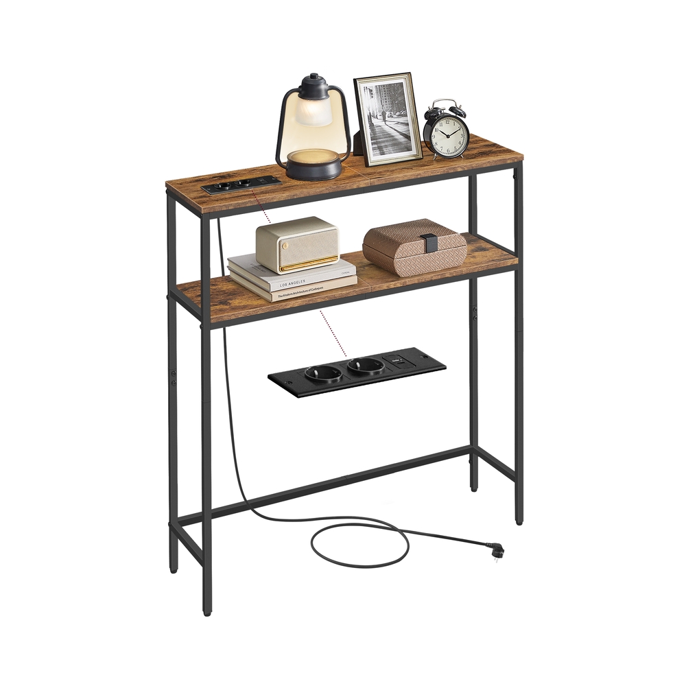 Konsoollaud 2 riiuliga, 20 x 80 x 80 cm, puitlaastplaat ja teras, pruun-must