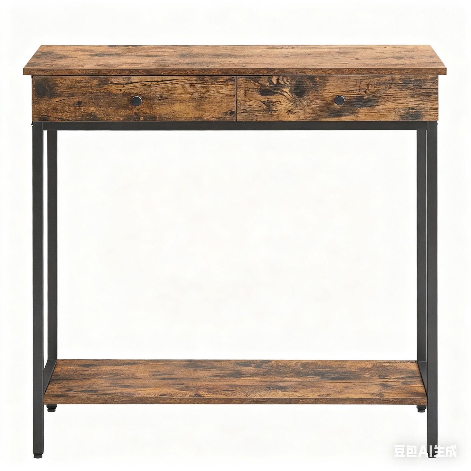 Konsoollaud 2 sahtliga, 30 x 100 x 80 cm, puitlaastplaat ja metall, pruun must