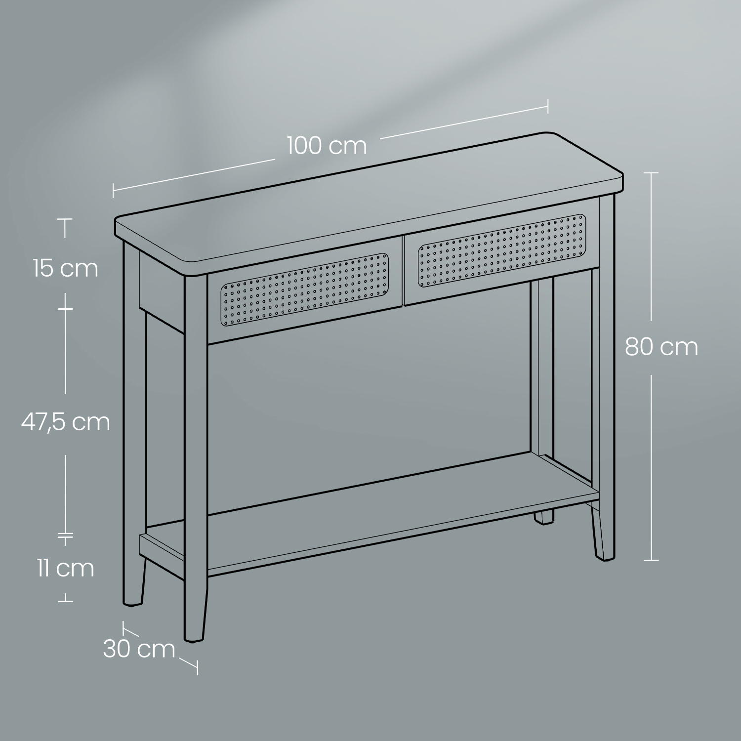 Konsolinis staliukas, 80 x 30 x 100 cm, 2 stalčiai, atvira lentyna, ąžuolo smėlio spalvos - Image 5