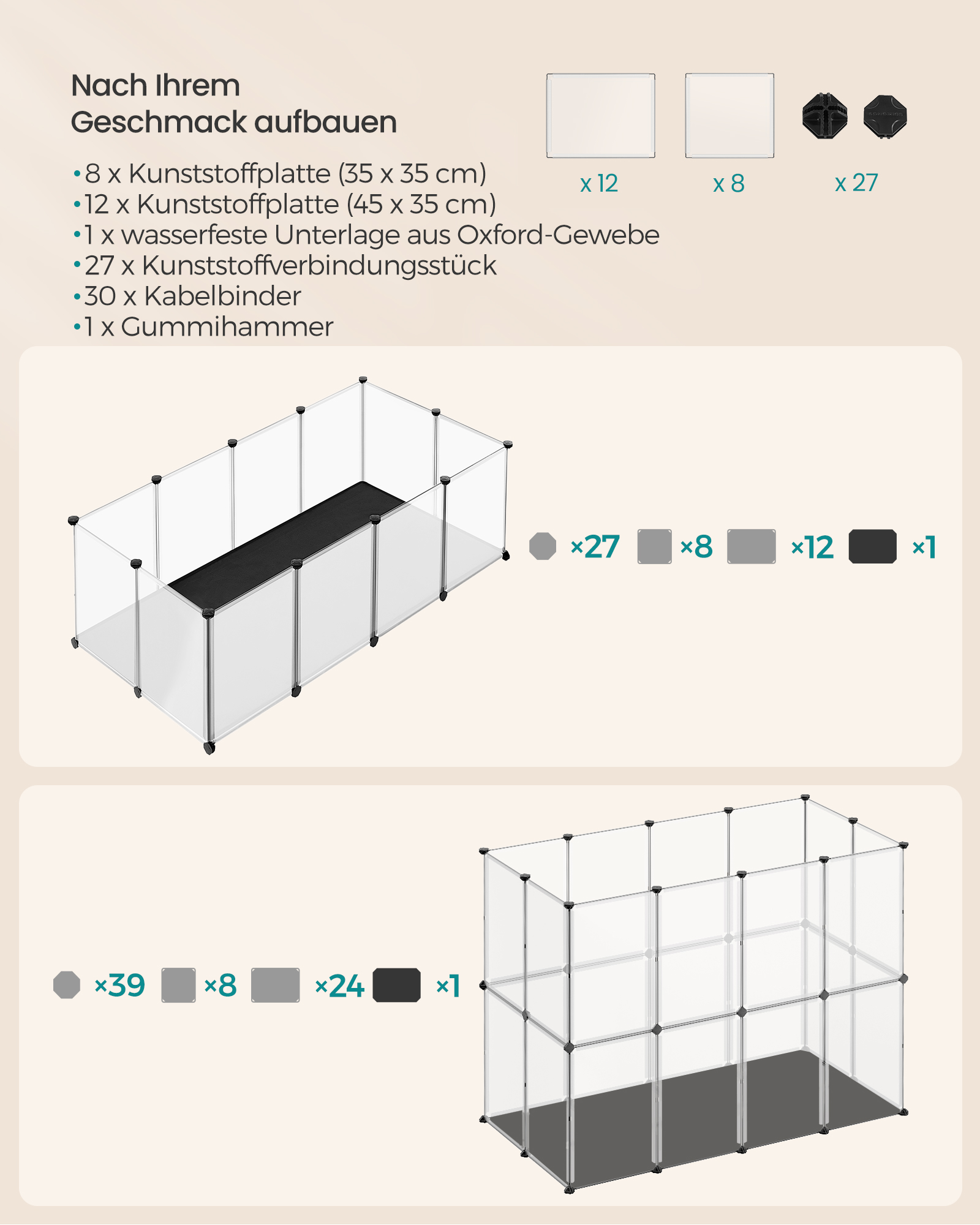 Smulkių gyvūnų aptvaras su dugno plokštėmis, baltas, 143 x 73 x 46 cm - Image 5