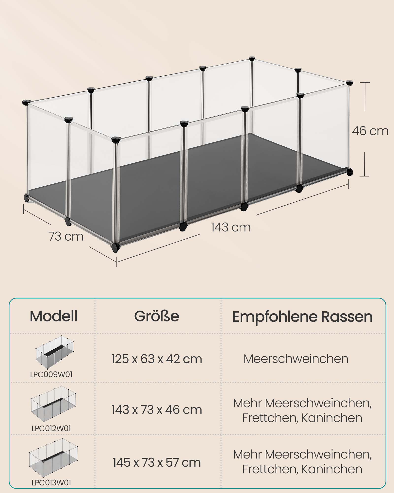 Smulkių gyvūnų aptvaras su dugno plokštėmis, baltas, 143 x 73 x 46 cm - Image 6