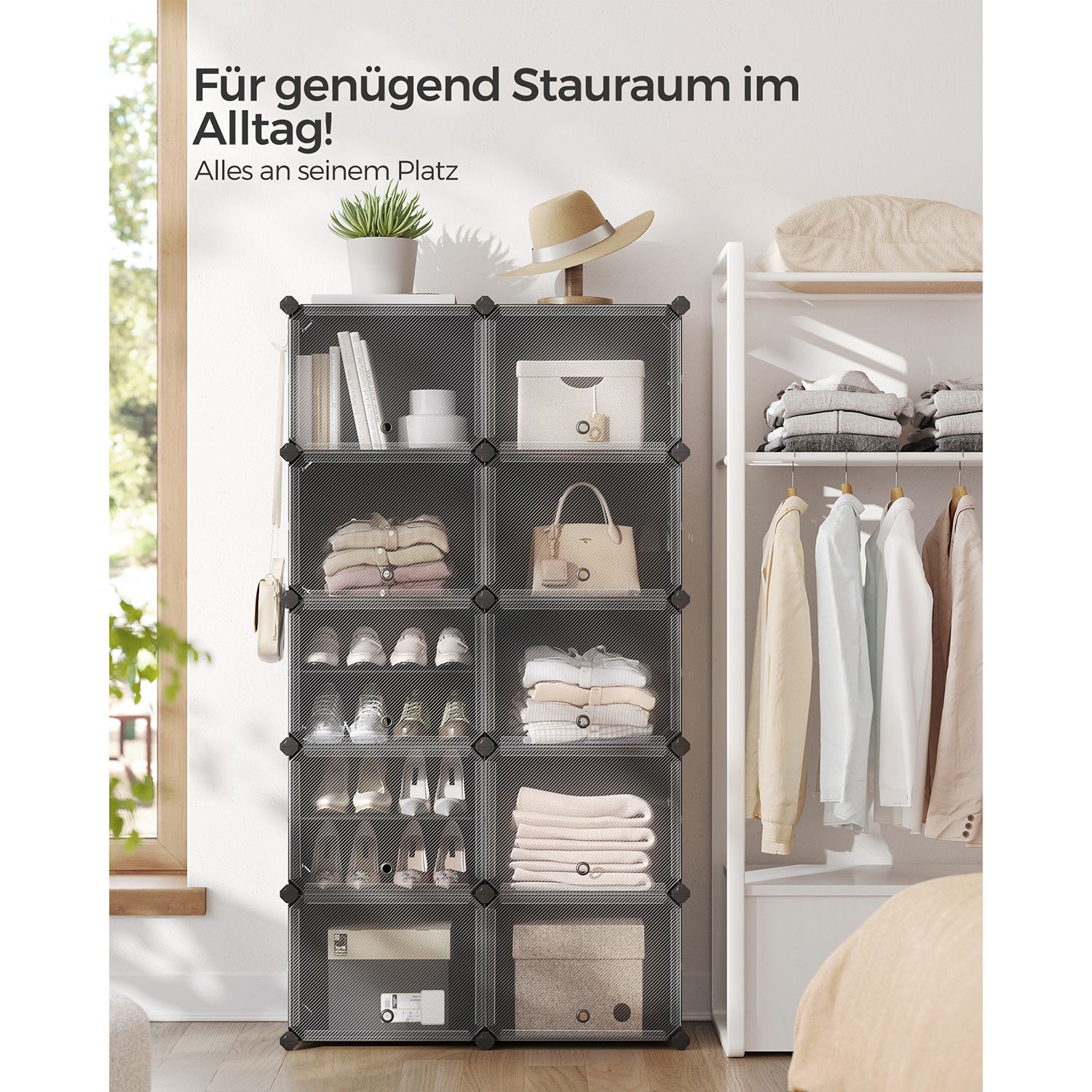 Apavu plaukts ar 10 nodalījumiem, melns, tērauda rāmis, plastmasa, 32 x 165 x 125 cm - Image 9