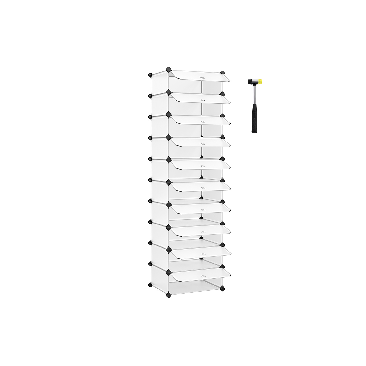 Apavu skapis ar durvīm, 10 nodalījumi, PP un ABS plastmasa, 43 x 173 x 31 cm, balts