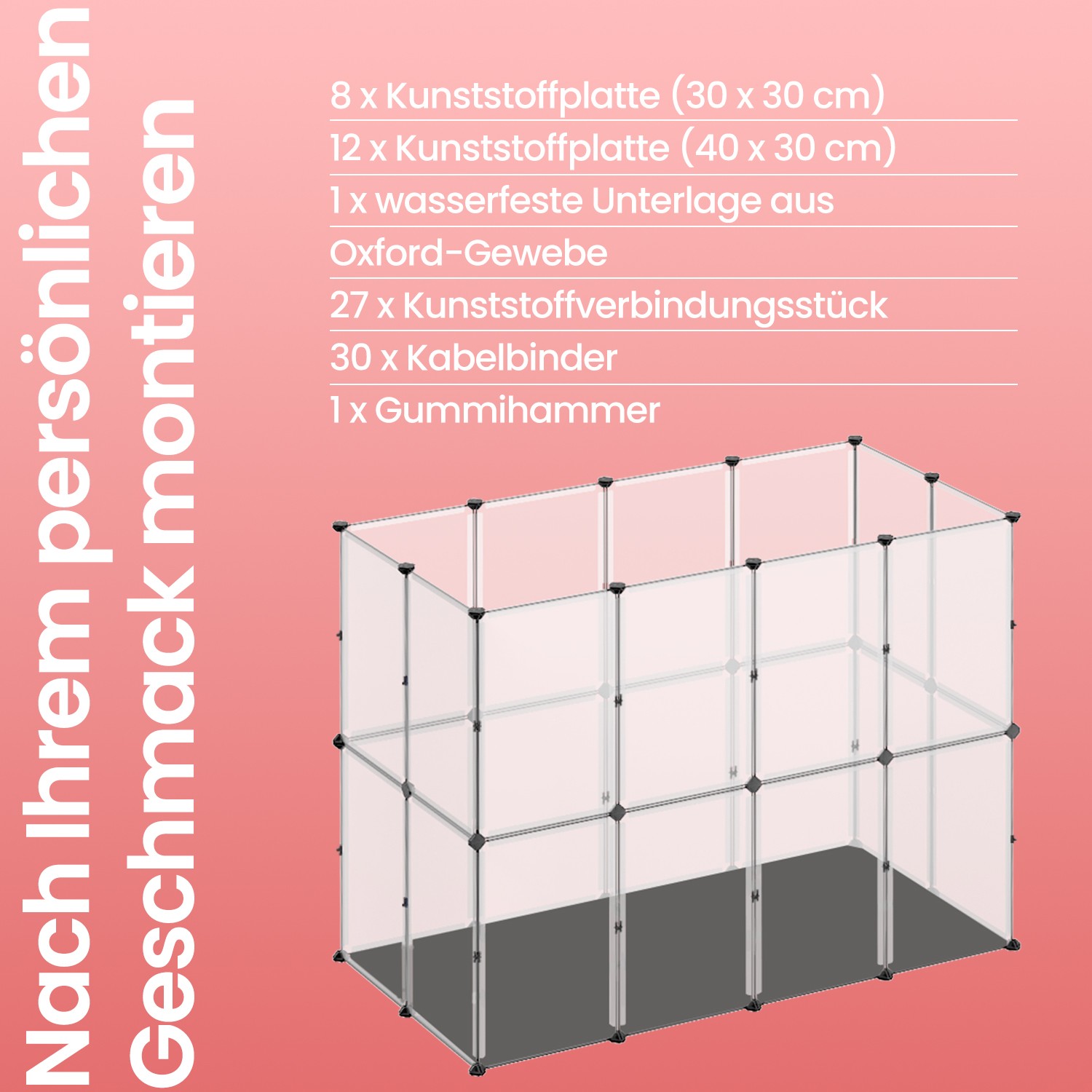 Smulkių gyvūnų aptvaras su grindų plokštėmis, 125 x 63 x 42 cm, baltas - Image 5