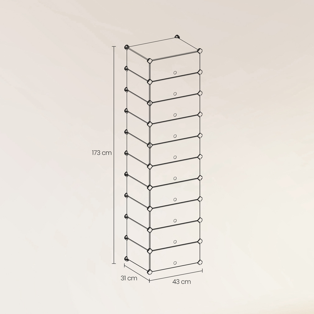 Apavu plaukts ar 10 līmeņiem, modulārs, no PP plastmasas, melns, 31 x 43 x 173 cm - Image 6