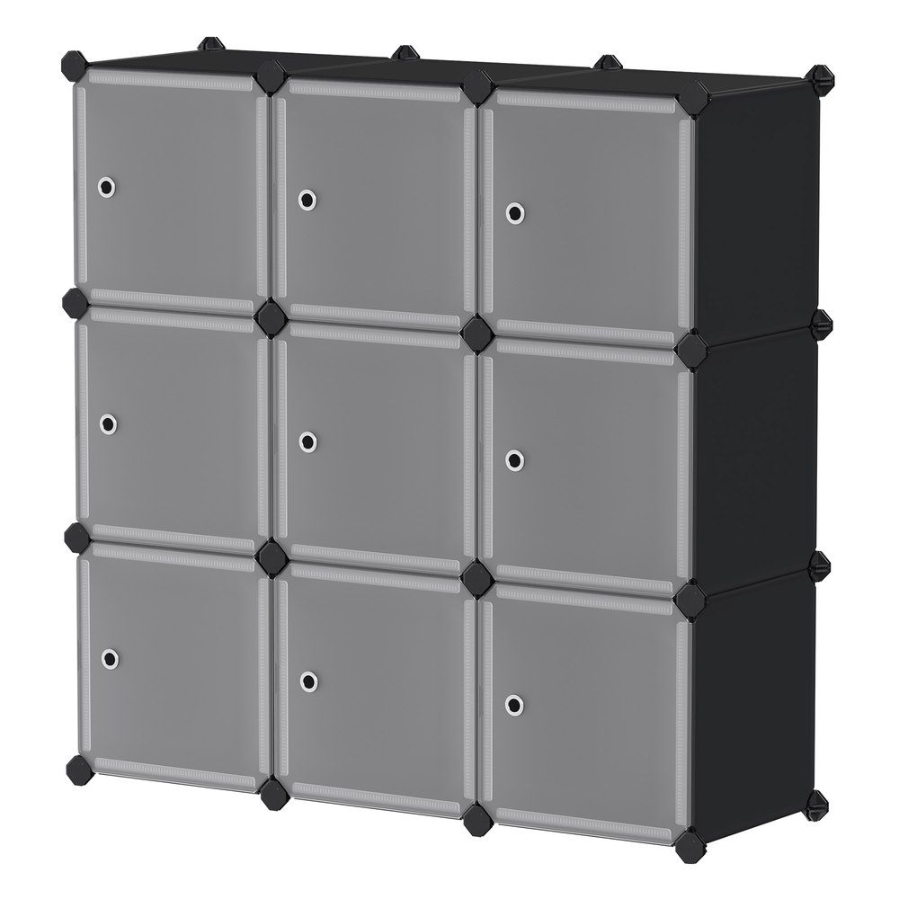Jalatsiriiul 9 kuubikuga plastist moodulkapina ustega, 93 x 31 x 93 cm, must