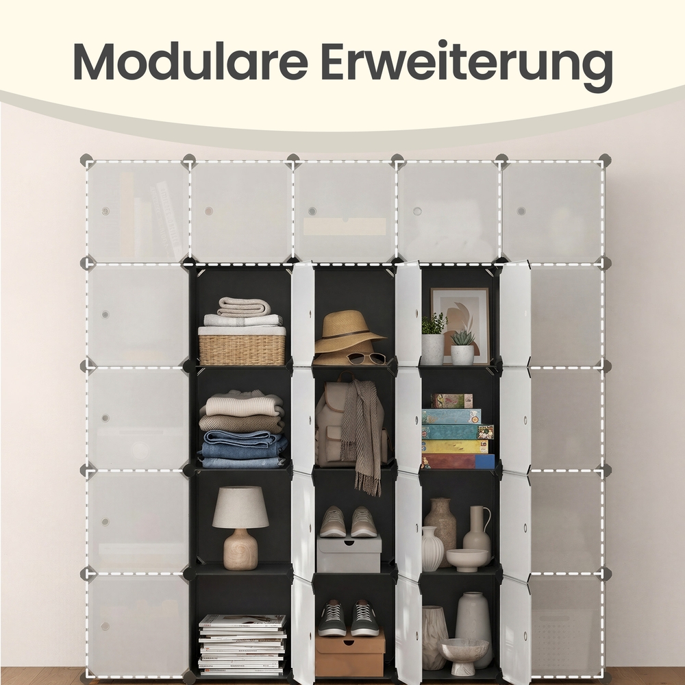 Batų lentyna su 9 kubais, plastikinė modulinė spinta su durimis, 93 x 31 x 93 cm, juoda - Image 8