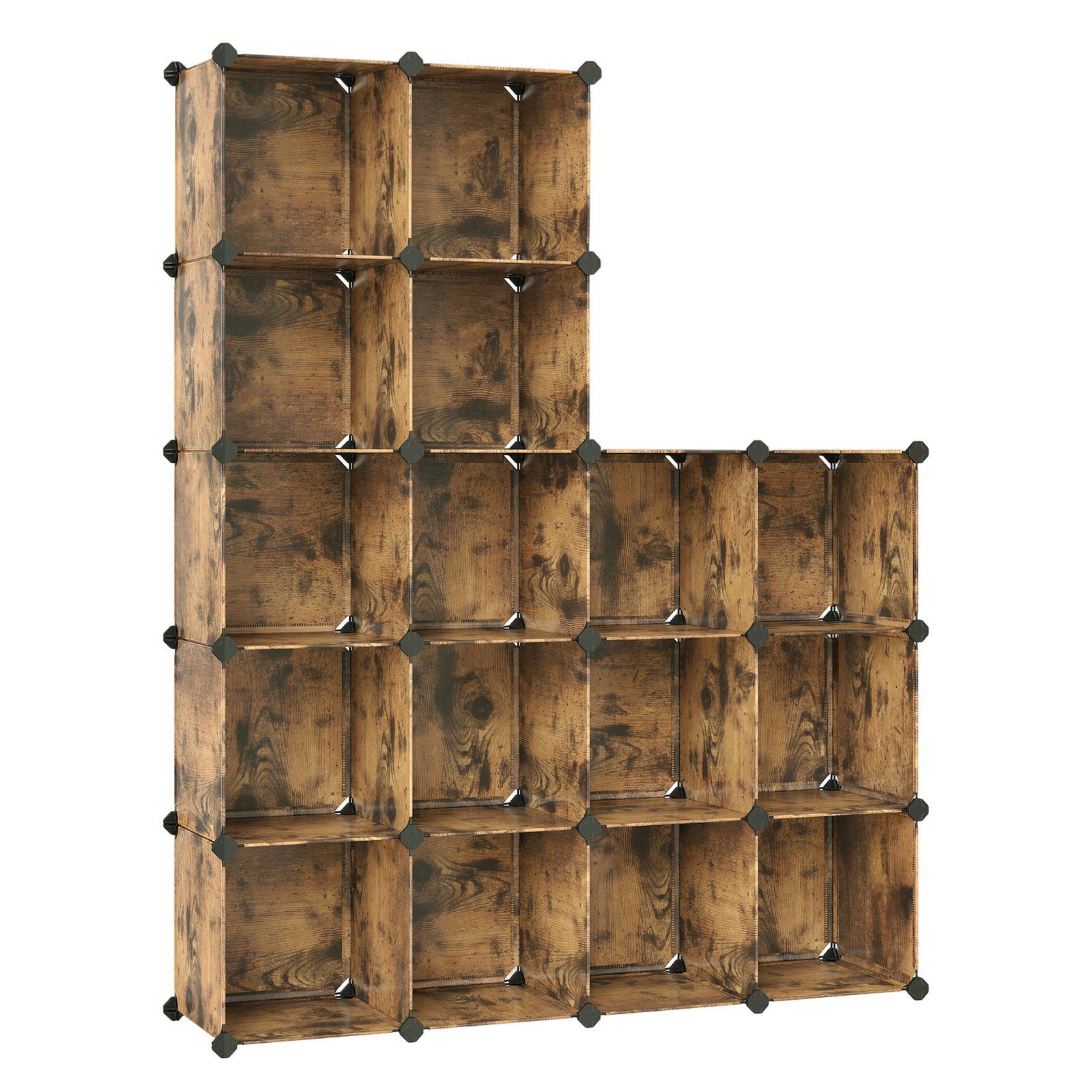 Moodulriiul jalanõudele, 16 kuubikut, 123 x 31 x 123 cm, pruun, PP-plastik