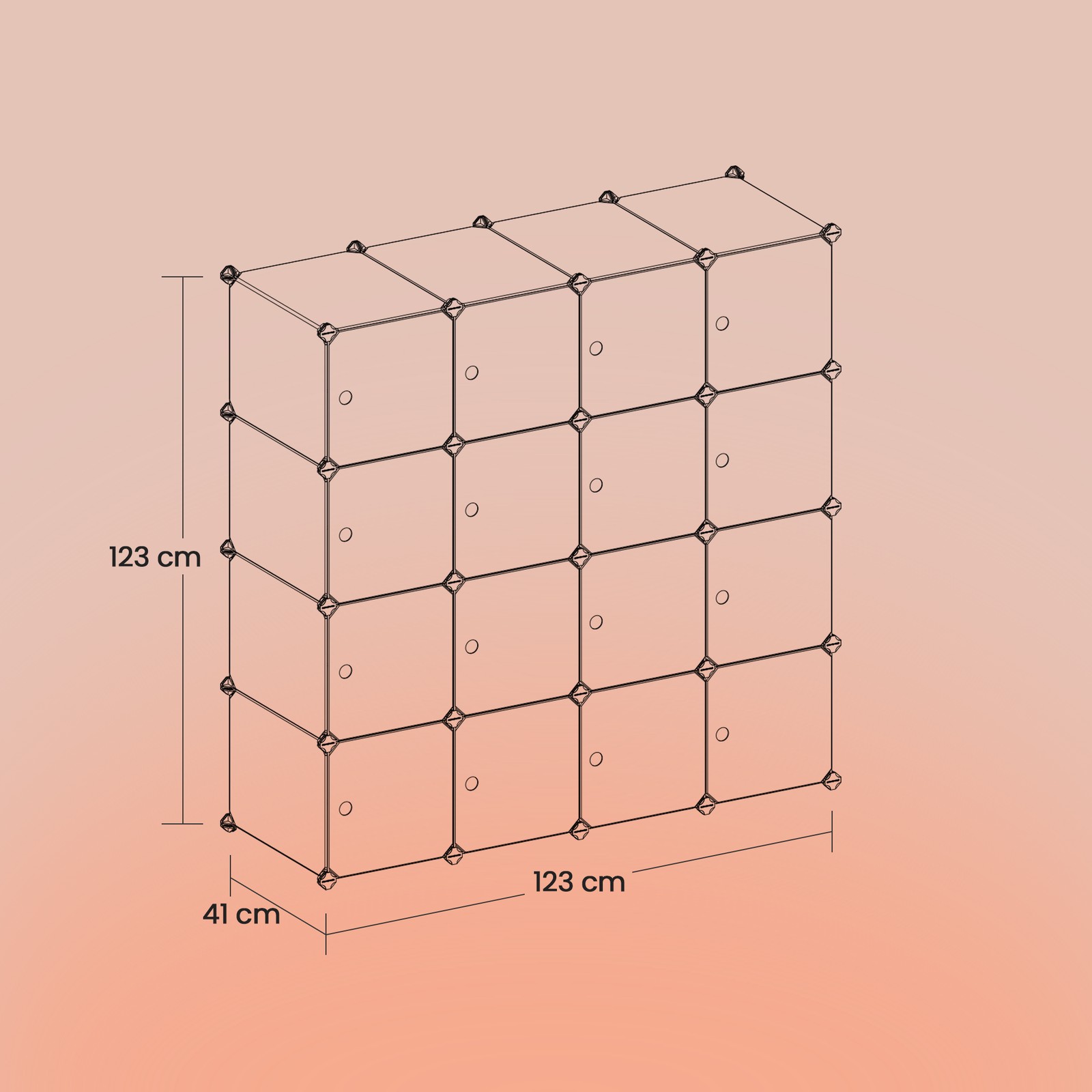 Lasten muovinen vaatekaappi, 16 lokeroa, 4 vaatetankoa, 123 x 41 x 123 cm, valkoinen - Image 6