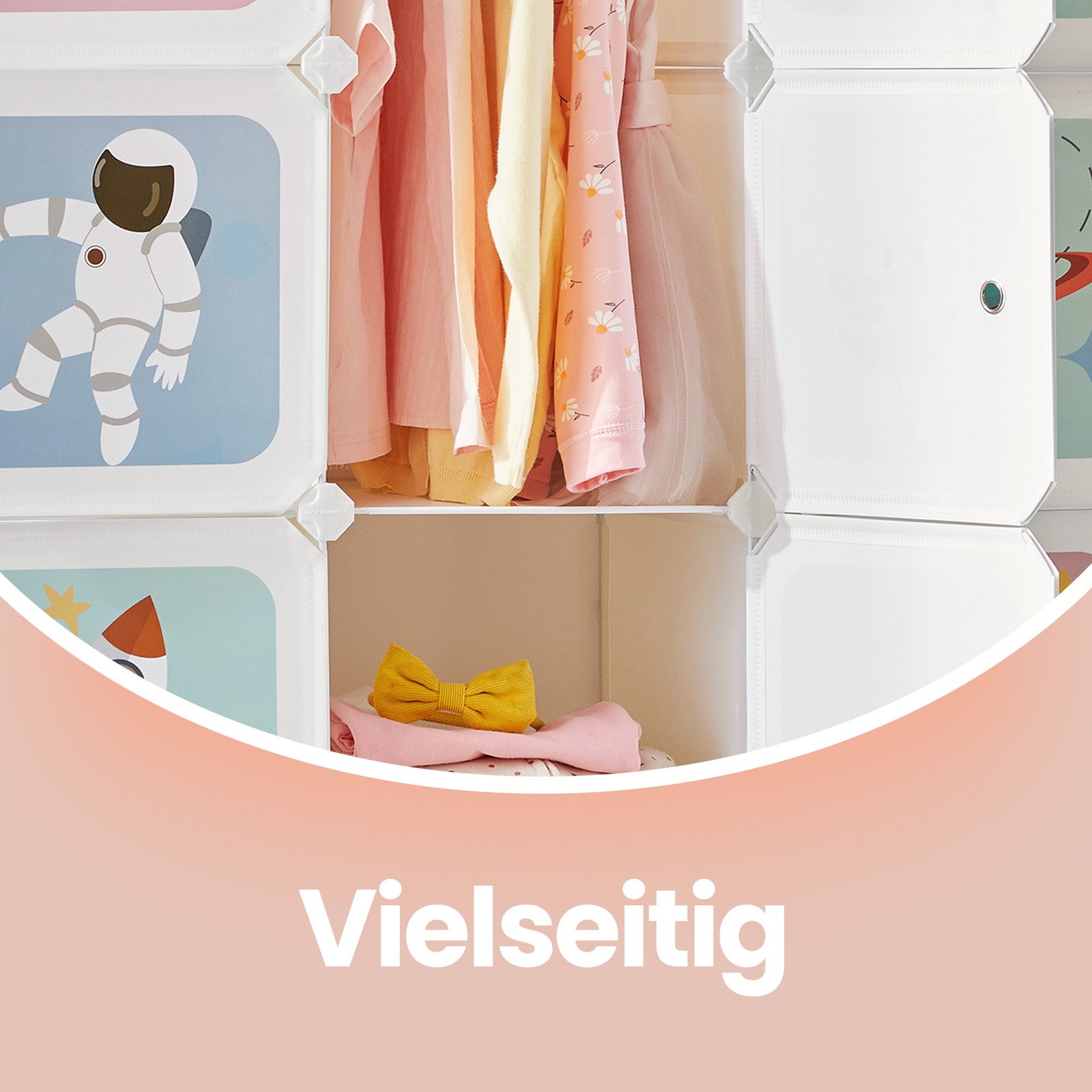 Lasten muovinen vaatekaappi, 16 lokeroa, 4 vaatetankoa, 123 x 41 x 123 cm, valkoinen - Image 5