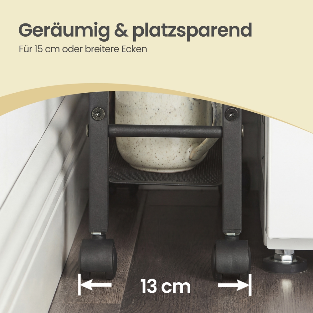 4-tasoinen kapea keittiövaunu pyörillä, teräs ja lastulevy, 13 x 45,4 x 77 cm - Image 9
