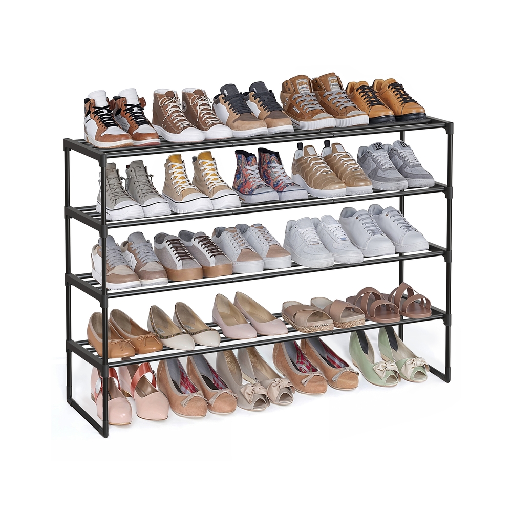 4 riiulitasandiga jalatsiriiul 25–30 paarile, must, metall, 30 x 117 x 75 cm