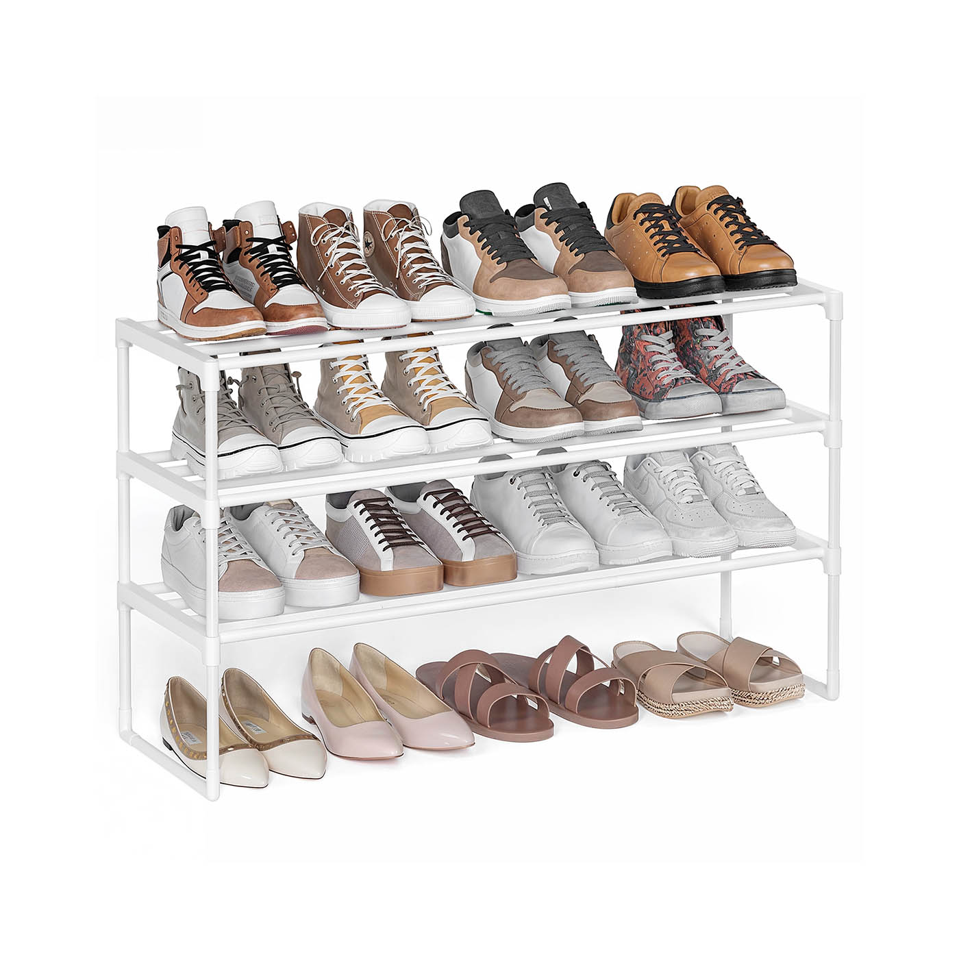 Apavu plaukts ar 3 līmeņiem, 16–20 pāriem, 30 x 92 x 55 cm, pērļbalts
