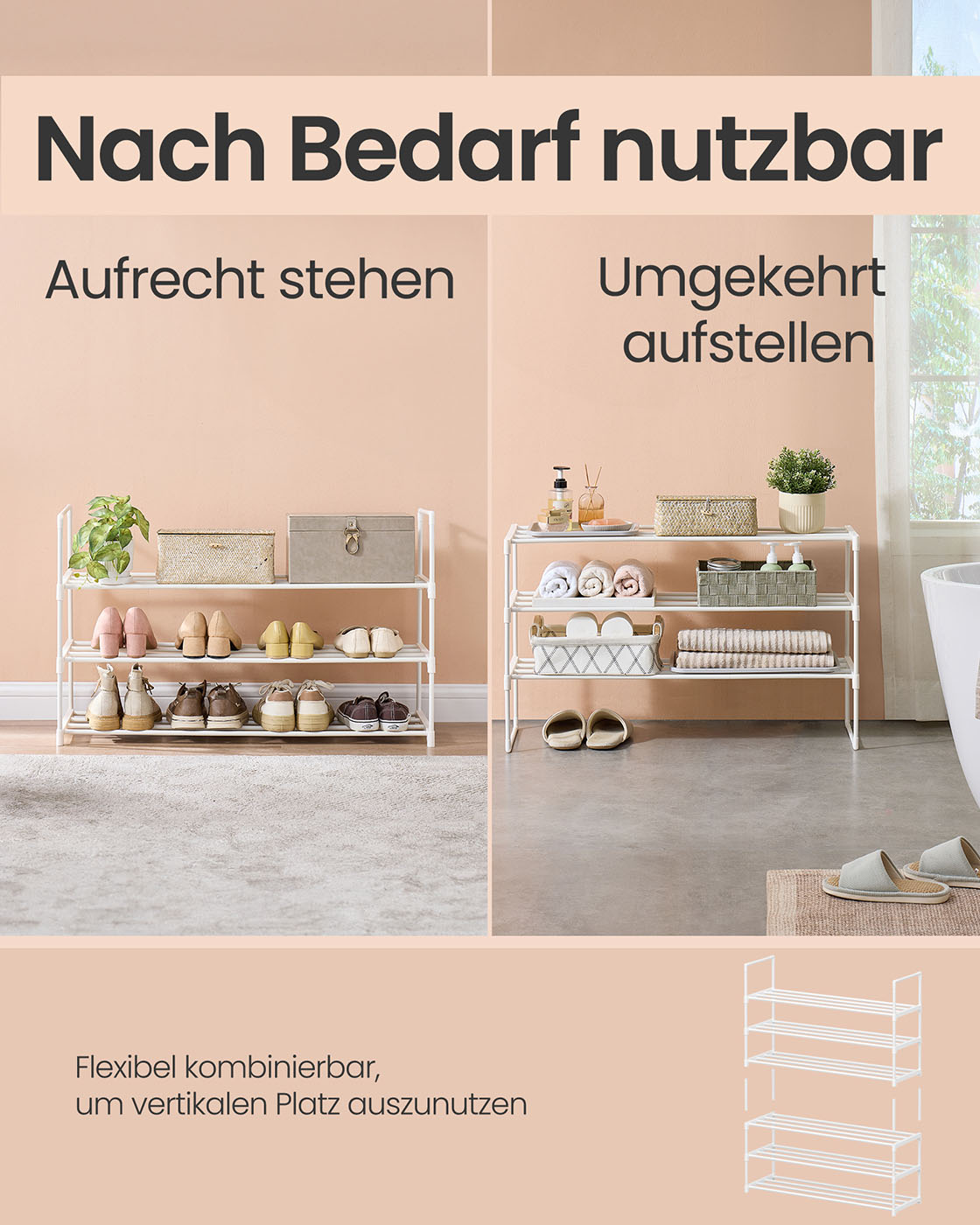 Apavu plaukts ar 3 līmeņiem, 16–20 pāriem, 30 x 92 x 55 cm, pērļbalts - Image 3