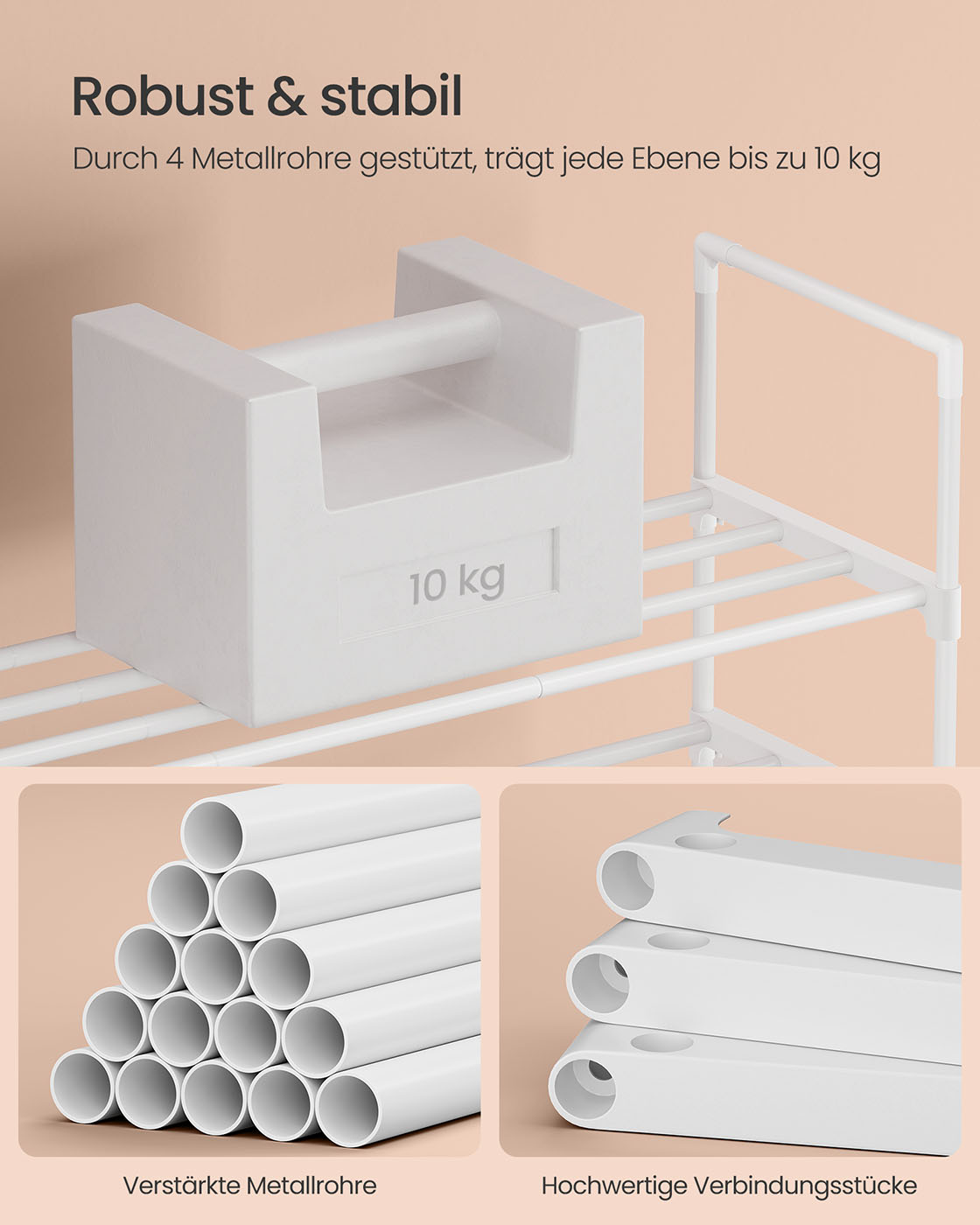 Apavu plaukts ar 3 līmeņiem, 16–20 pāriem, 30 x 92 x 55 cm, pērļbalts - Image 5
