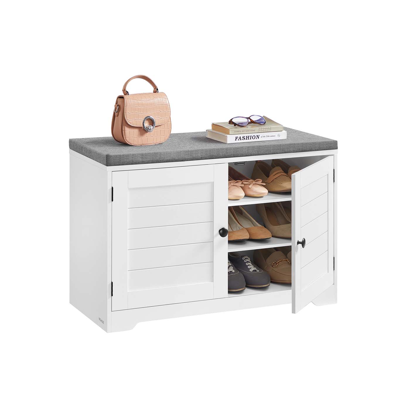 Jalatsipink panipaigaga, 3 tasandit, ustega ja istmepadjaga, 35,5 x 81 x 52,5 cm