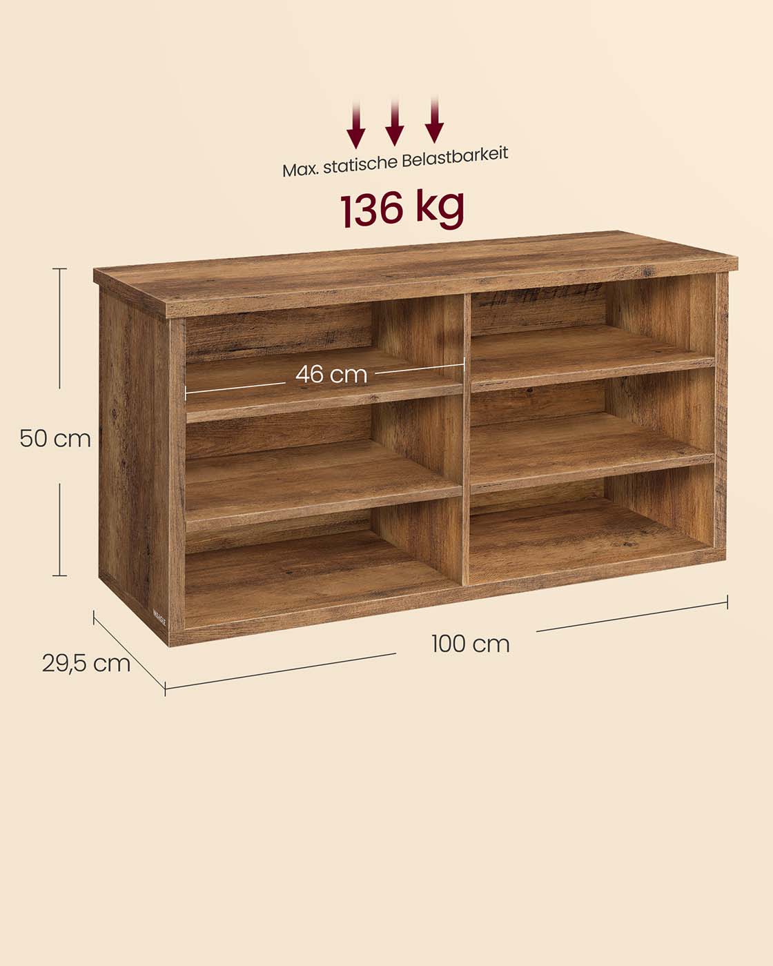 Batų suoliukas su daiktų laikymo vieta, 6 skyriais, reguliuojamomis lentynomis, 29,5 x 100 x 50 cm - Image 6