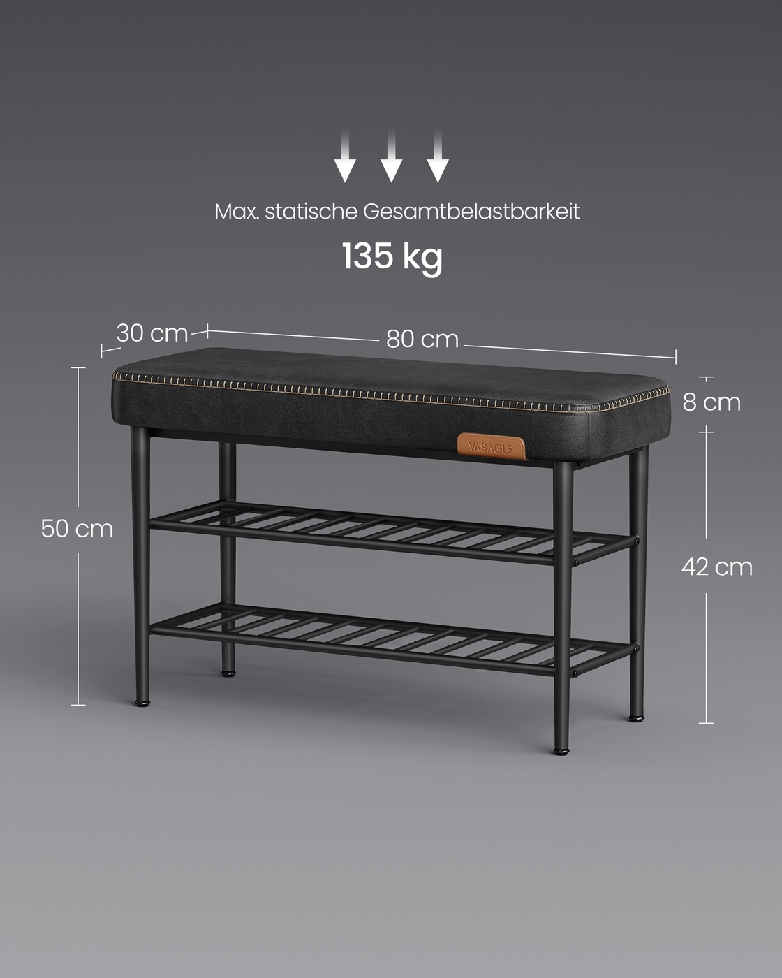 Apavu sols, melns, tērauds un PU mākslīgā āda, 30 x 80 x 50 cm, līdz 135 kg - Image 7