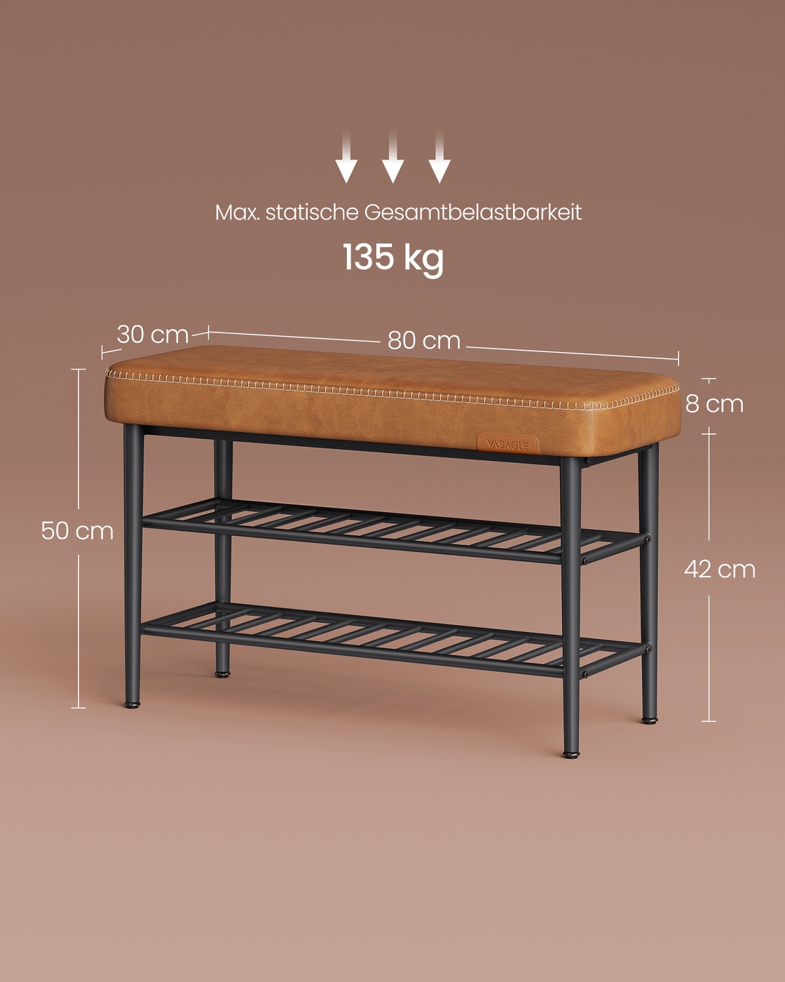 Apavu sols, karameles brūns, mākslīgā āda, tērauds, 30 x 80 x 50 cm, līdz 135 kg - Image 7