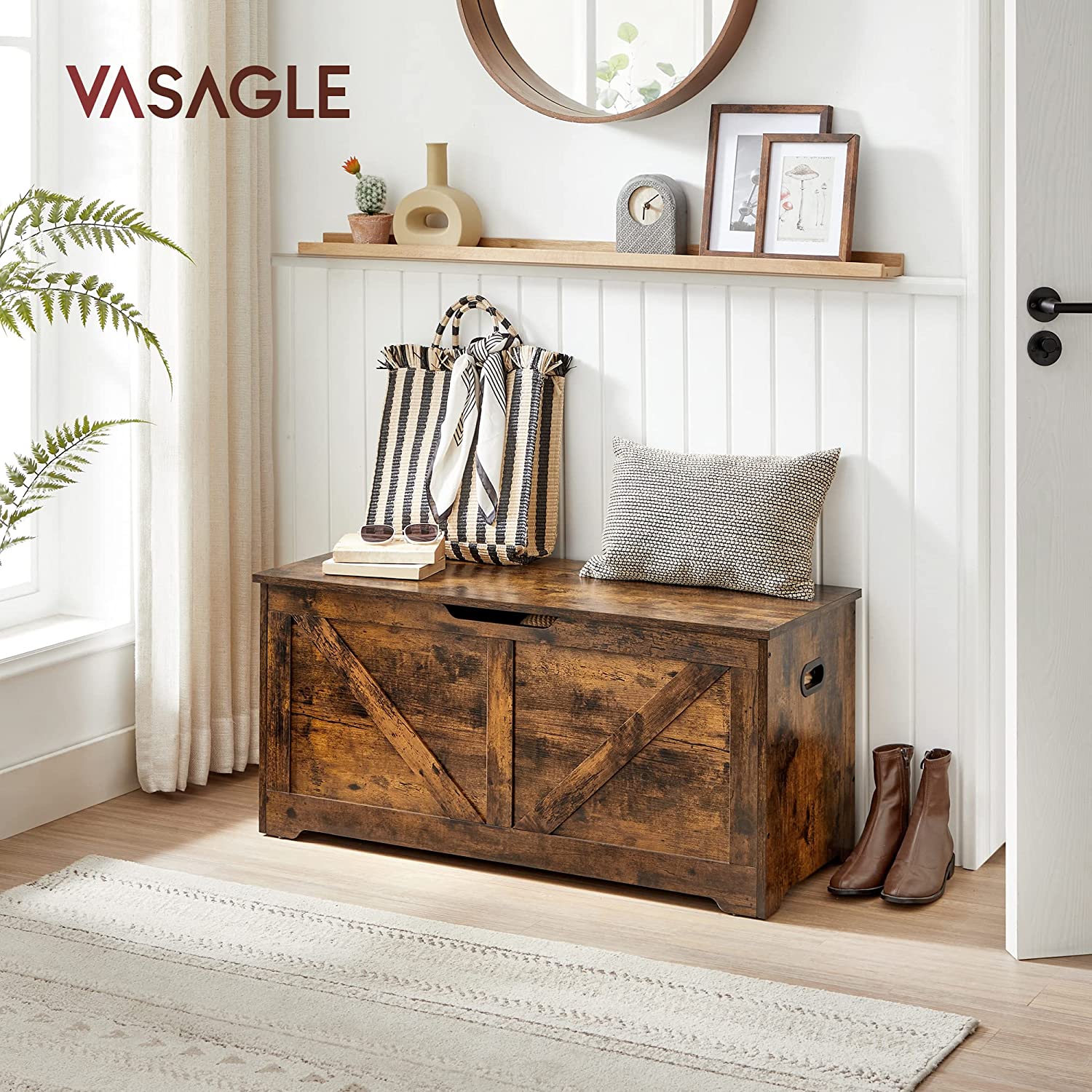 Uzglabāšanas sols ar sēdvietu, vintage brūns, skaidu plātne, 100 x 40 x 46 cm - Image 2