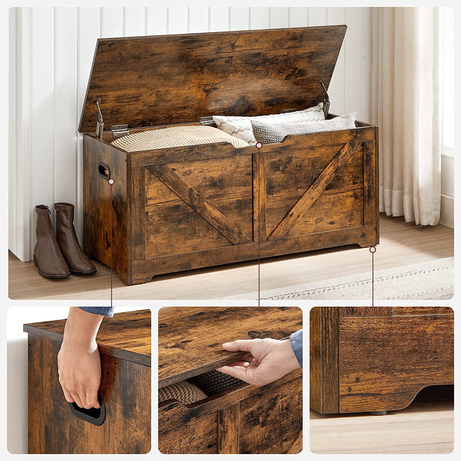 Uzglabāšanas sols ar sēdvietu, vintage brūns, skaidu plātne, 100 x 40 x 46 cm - Image 6