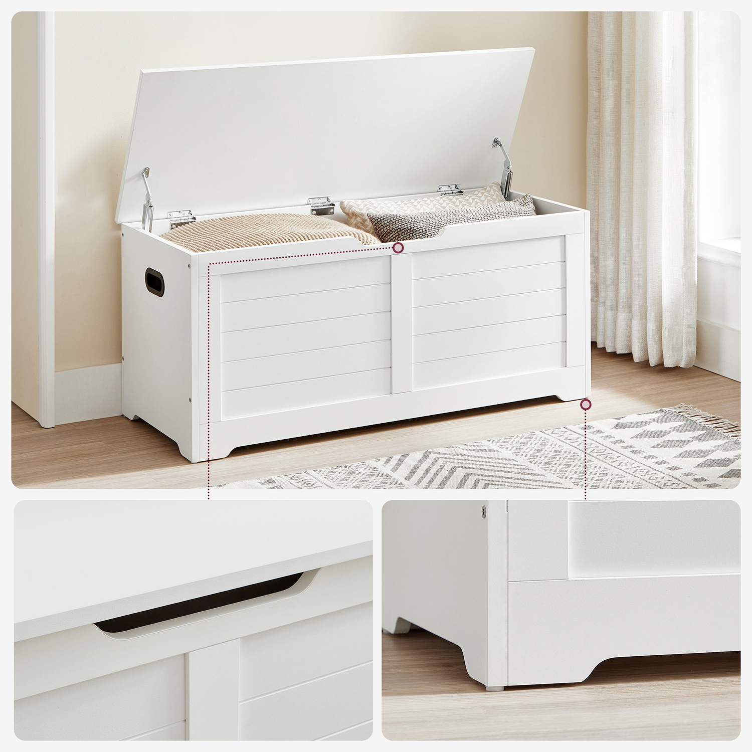 Säilytyspenkki kannella, valkoinen, lastulevy, 100 x 40 x 46 cm - Image 9