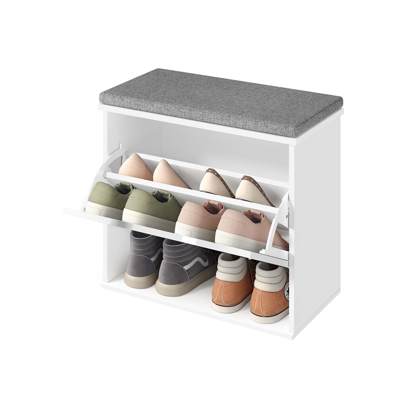 Jalatsipink istmepadjaga, 3 tasapinda, 6 paarile, 30 x 60 x 53,5 cm, valge-hall