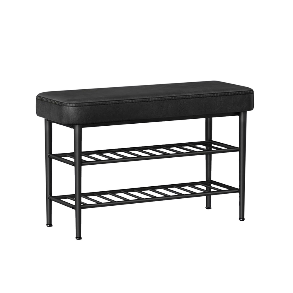 Jalatsipink istmega, must, PU-nahk ja teras, 30 x 80 x 50 cm, kandevõime 135 kg