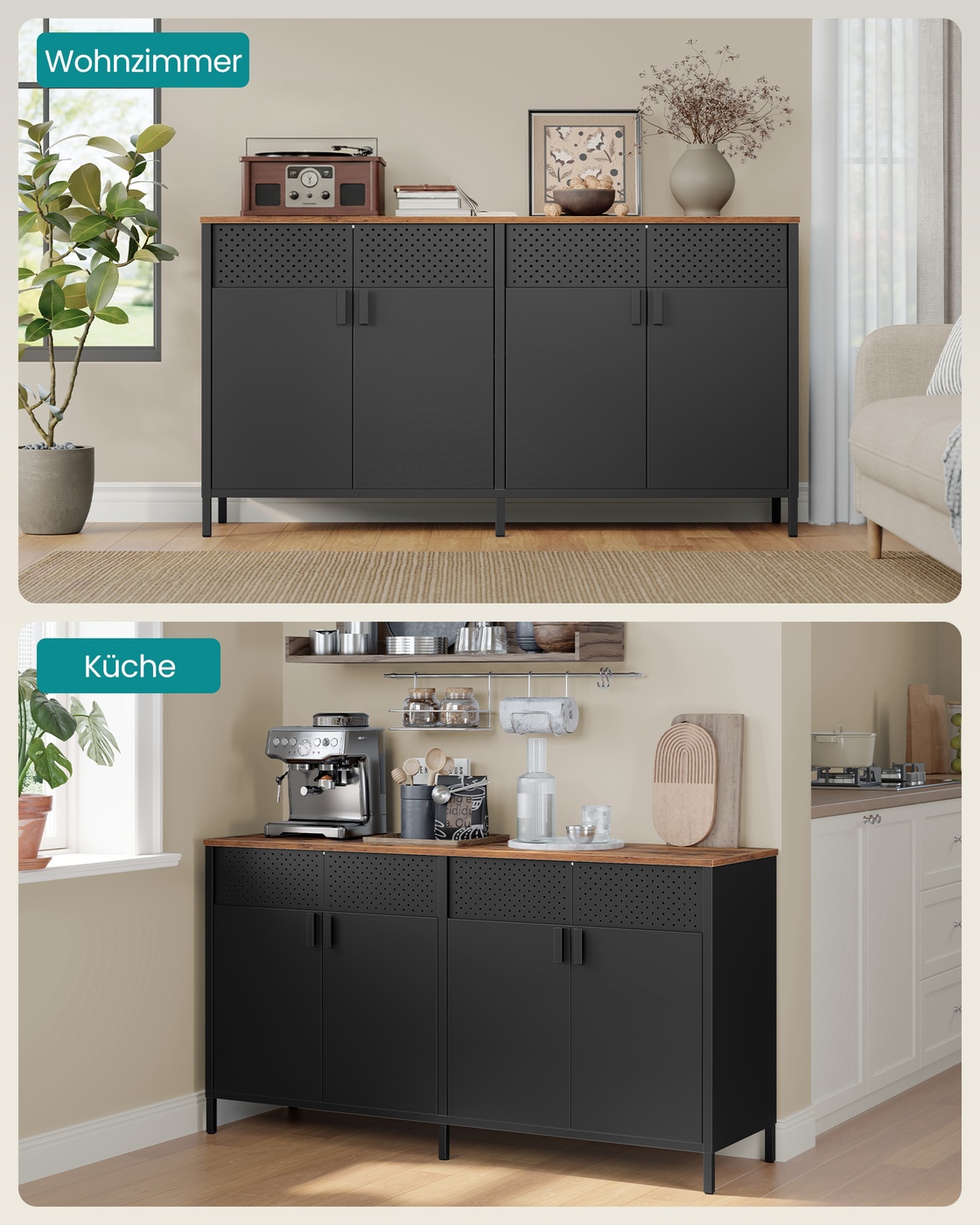 Säilytyskaappi 4 ovella, 40 x 141 x 76 cm, musta ja ruskea - Image 6