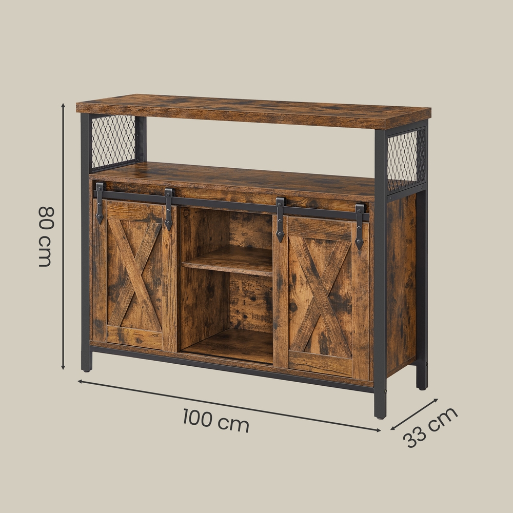 Bufete skapis ar 2 bīdāmām durvīm un regulējamiem plauktiem, 100 x 33 x 80 cm, brūns-melns - Image 6