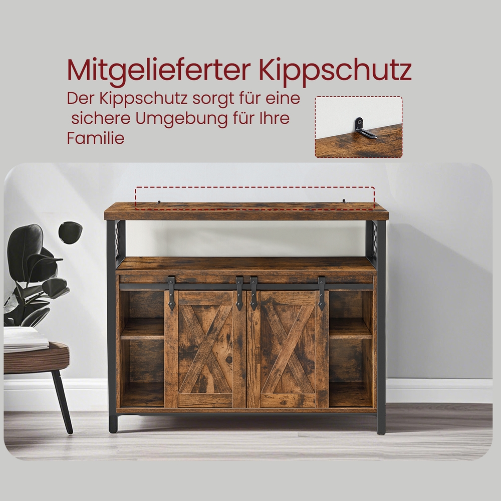 Bufete skapis ar 2 bīdāmām durvīm un regulējamiem plauktiem, 100 x 33 x 80 cm, brūns-melns - Image 8