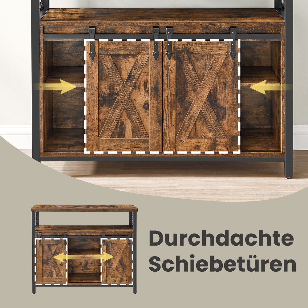 Bufete skapis ar 2 bīdāmām durvīm un regulējamiem plauktiem, 100 x 33 x 80 cm, brūns-melns - Image 9