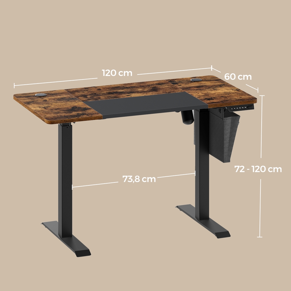 Reguliuojamo aukščio rašomasis stalas, elektrinis, 120,1 x 60,1 x 72,1–120,1 cm, rudos-juodos spalvos - Image 6