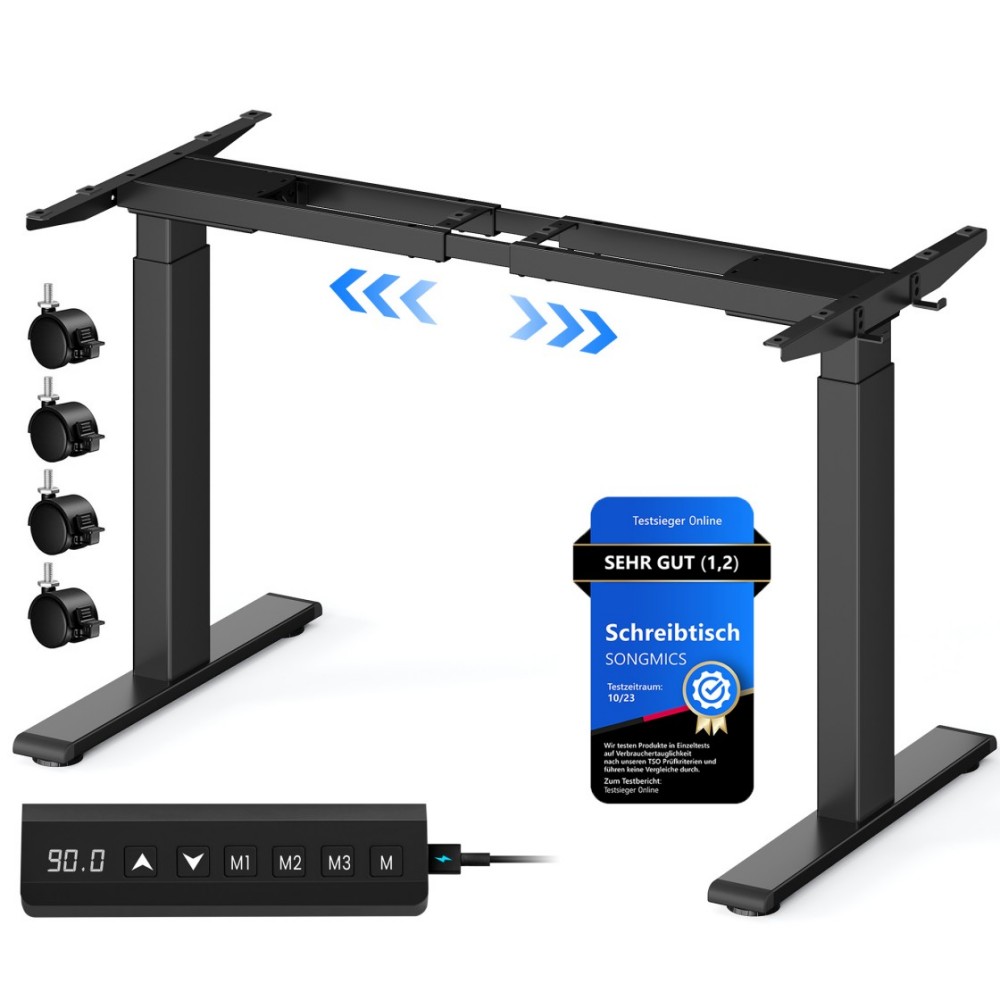 Elektriline reguleeritava kõrgusega lauaraam mälufunktsiooniga, must, 100-175 x 70 x 72-120 cm