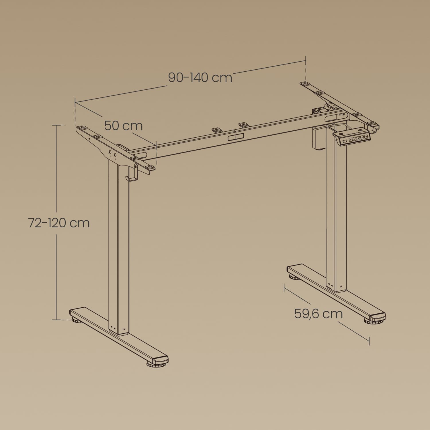 Elektrisks augstumā regulējams galda rāmis bez virsmas, tērauds, melns, 90–140 x 72–120 cm - Image 6
