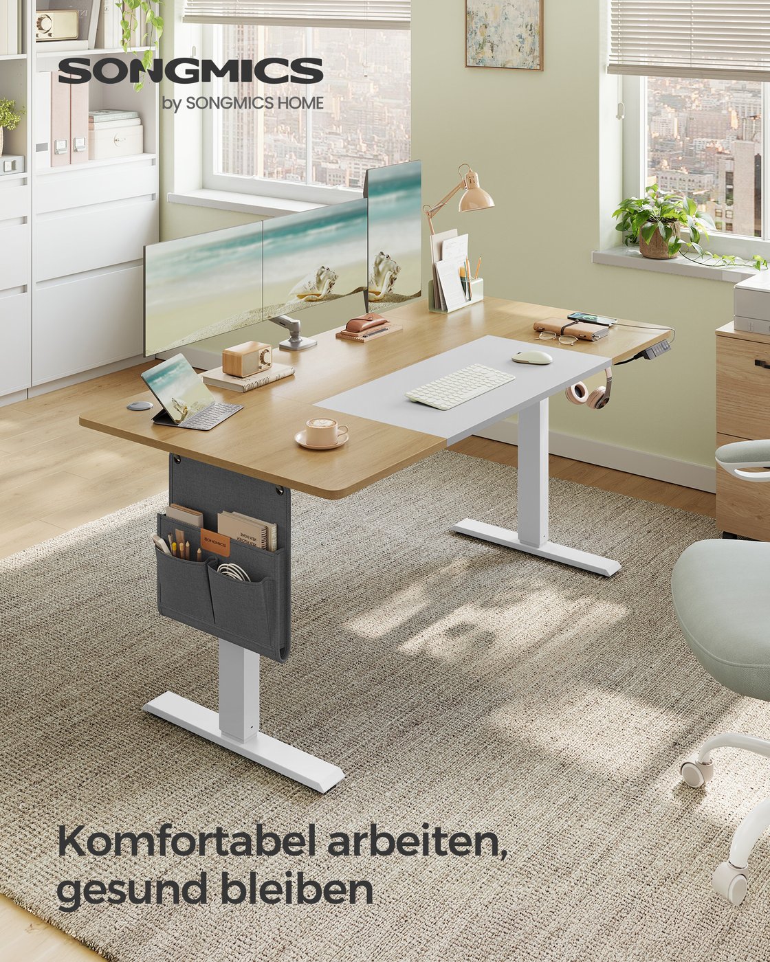Sähkösäätöinen korkeussäädettävä työpöytä, 70 x 160 x 72–120 cm, pastellinkeltainen, valkoinen - Image 2