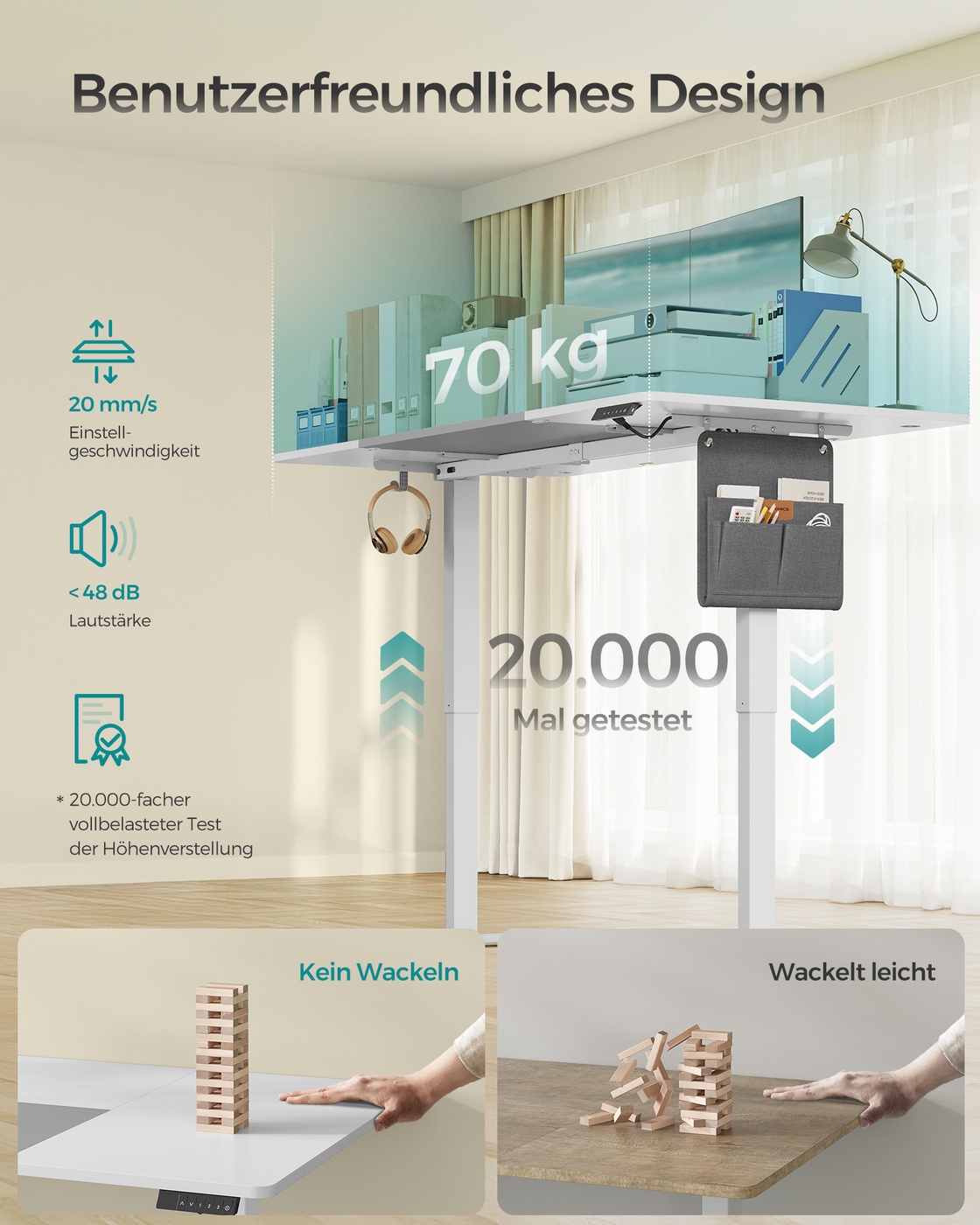 Elektriski regulējams rakstāmgalds, 180 x 80 x 72–120 cm, balts un pelēks - Image 4