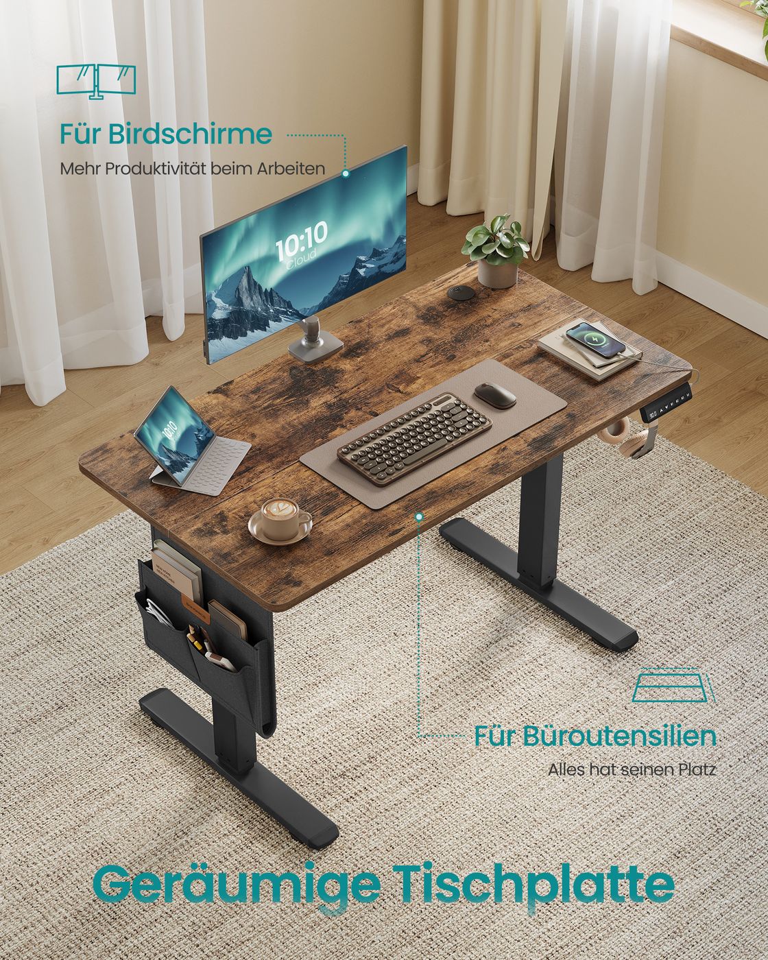 Elektrinis reguliuojamo aukščio rašomasis stalas, 100 x 60 x 72–120 cm, vintažinės rudos spalvos - Image 4