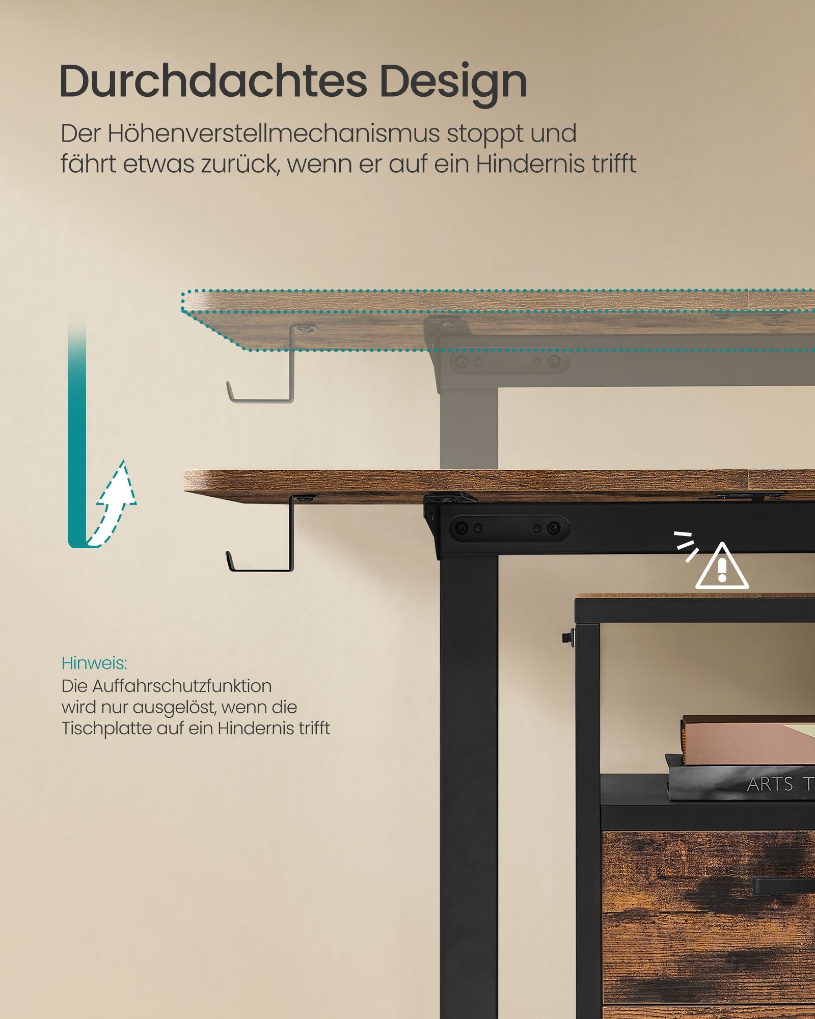 Elektriski regulējams rakstāmgalds, 60 x 120 x 72–120 cm, brūns/melns - Image 6