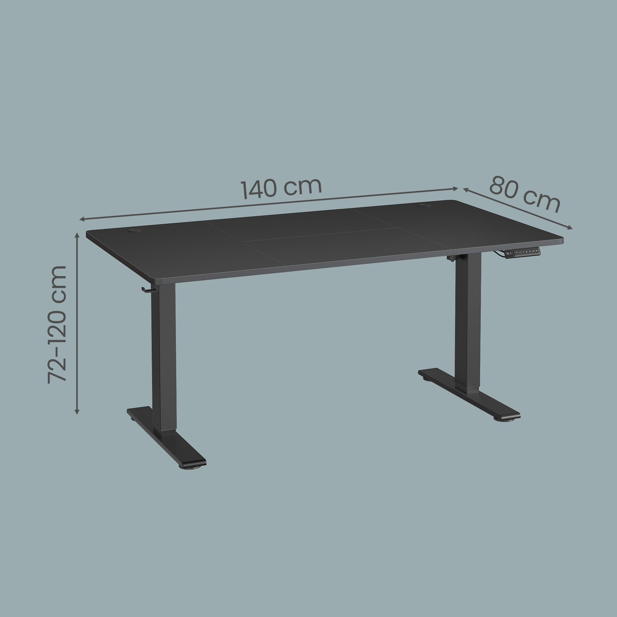 Sähkösäätöinen työpöytä, 140 x 80 cm, musta, USB-C-liitännällä ja kaapelinhallinnalla - Image 3