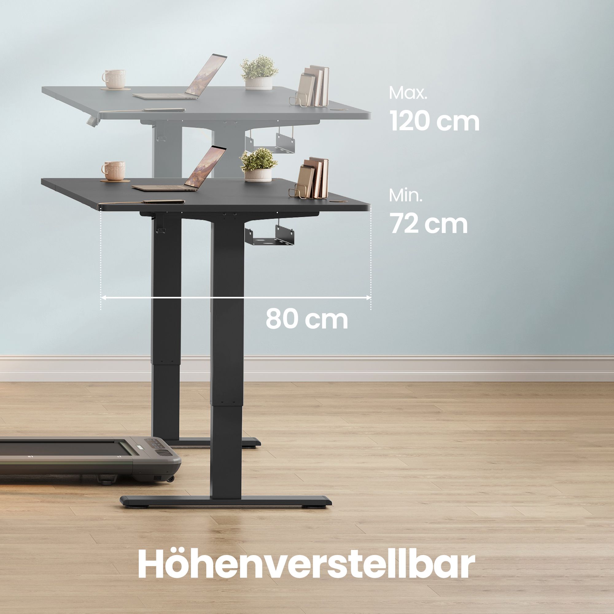 Sähkösäätöinen työpöytä, 140 x 80 cm, musta, USB-C-liitännällä ja kaapelinhallinnalla - Image 6
