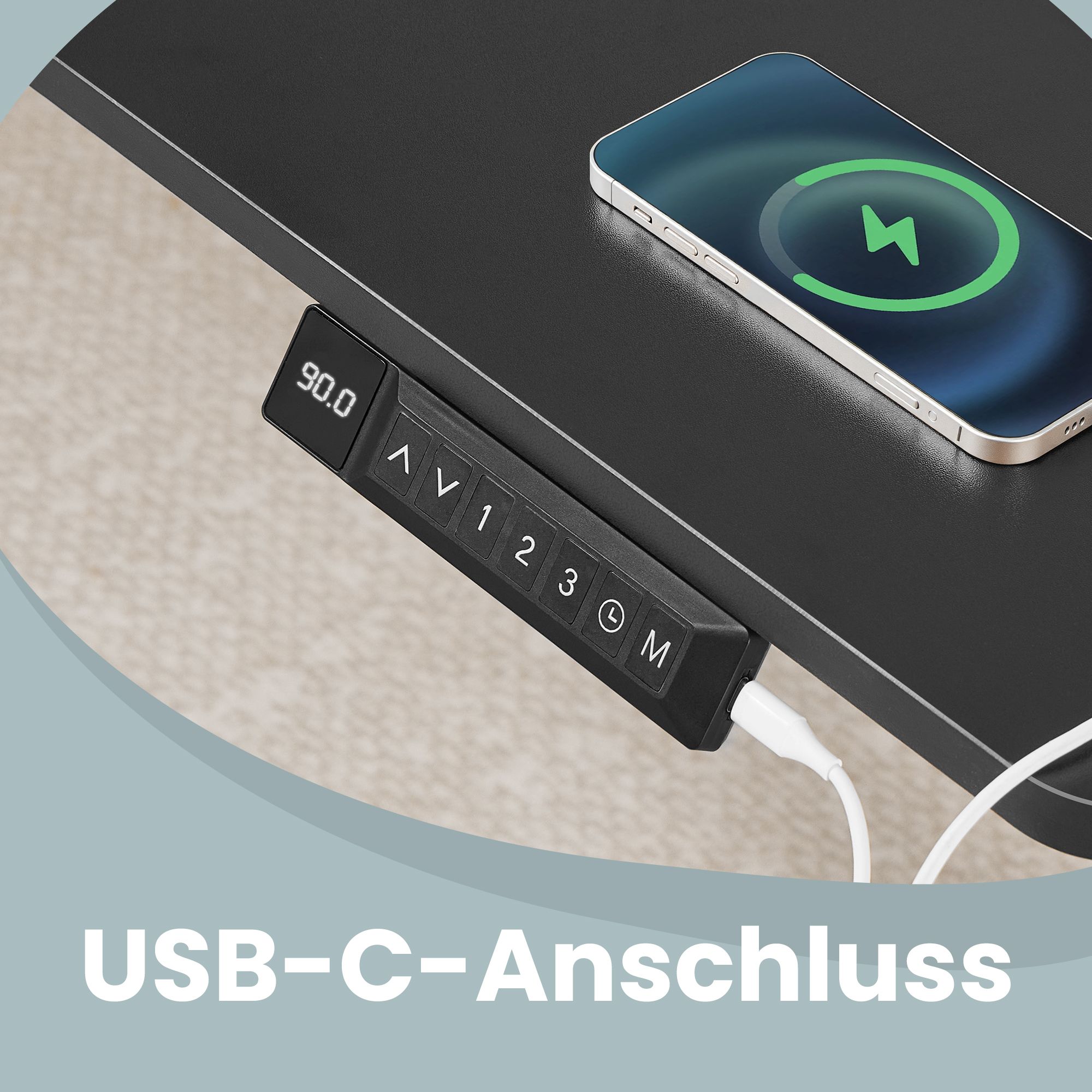 Sähkösäätöinen työpöytä, 140 x 80 cm, musta, USB-C-liitännällä ja kaapelinhallinnalla - Image 7